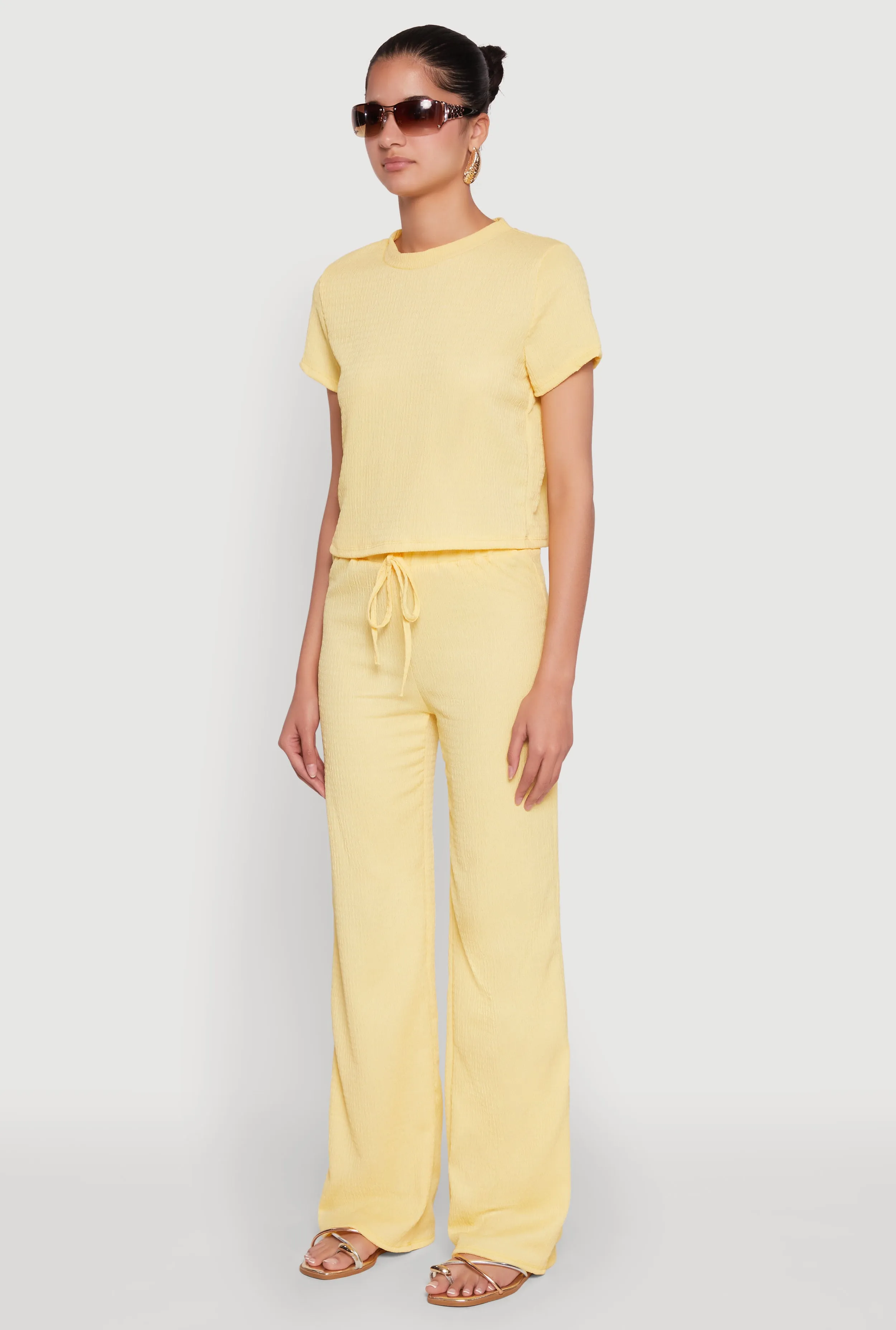 Trendy Textured Knit Cropped Crew Neck Top sold by Rainbow product image thumbnail 5