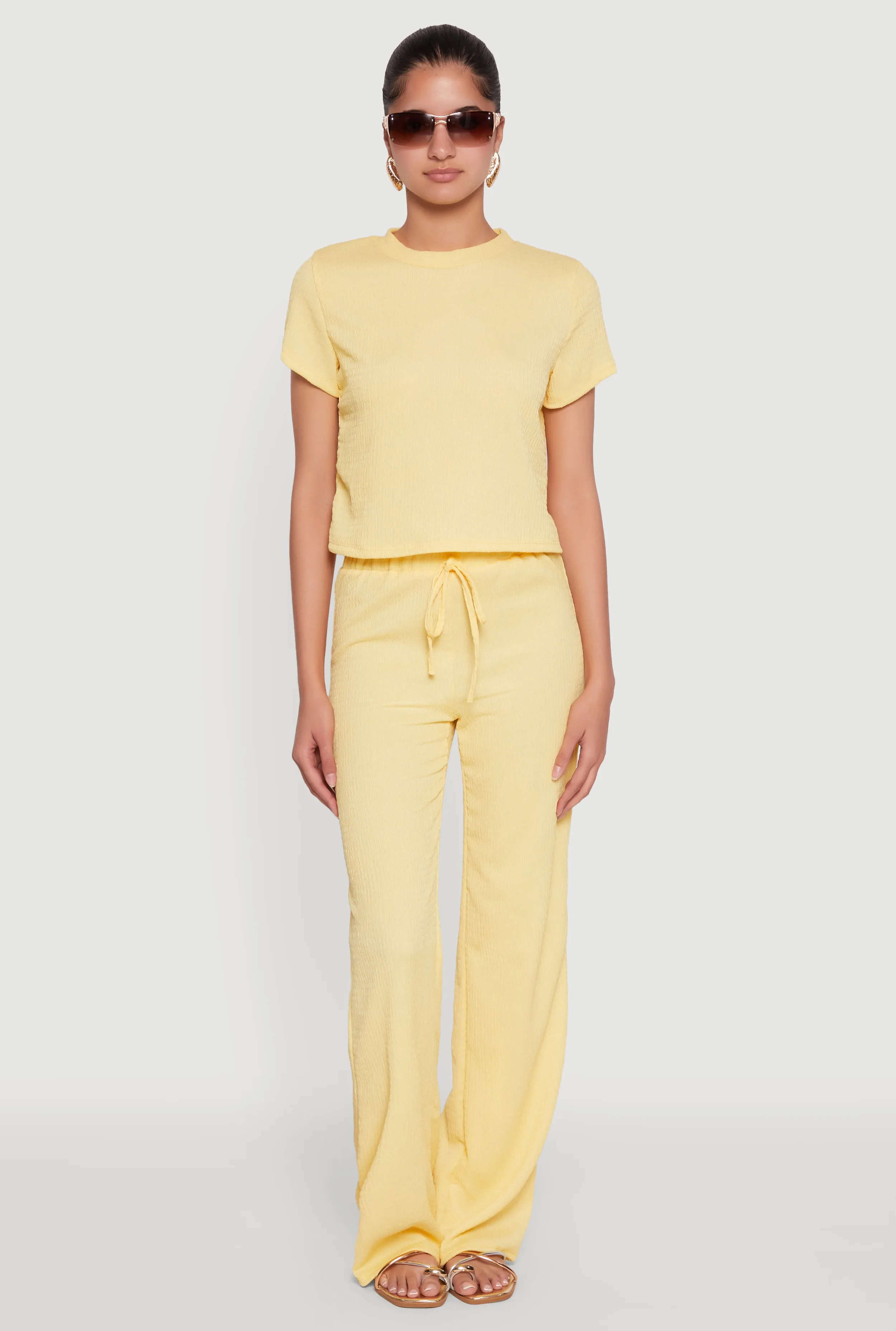 Trendy Textured Knit Cropped Crew Neck Top sold by Rainbow product image thumbnail 3