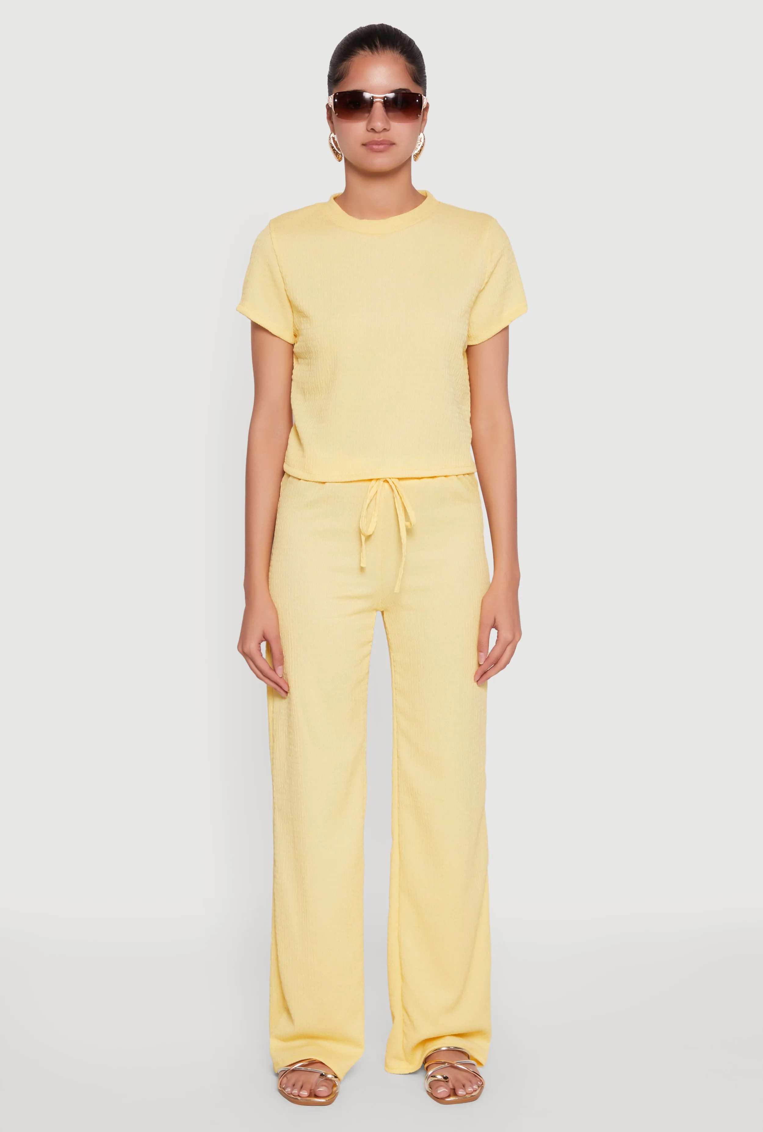 Trendy Textured Knit Cropped Crew Neck Top sold by Rainbow product image thumbnail 2