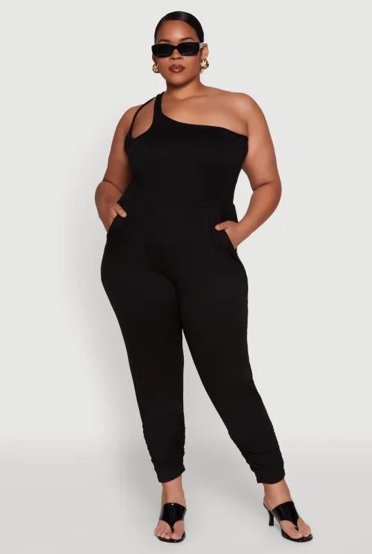 Plus Size Keyhole One Shoulder Jumpsuit made by Rainbow