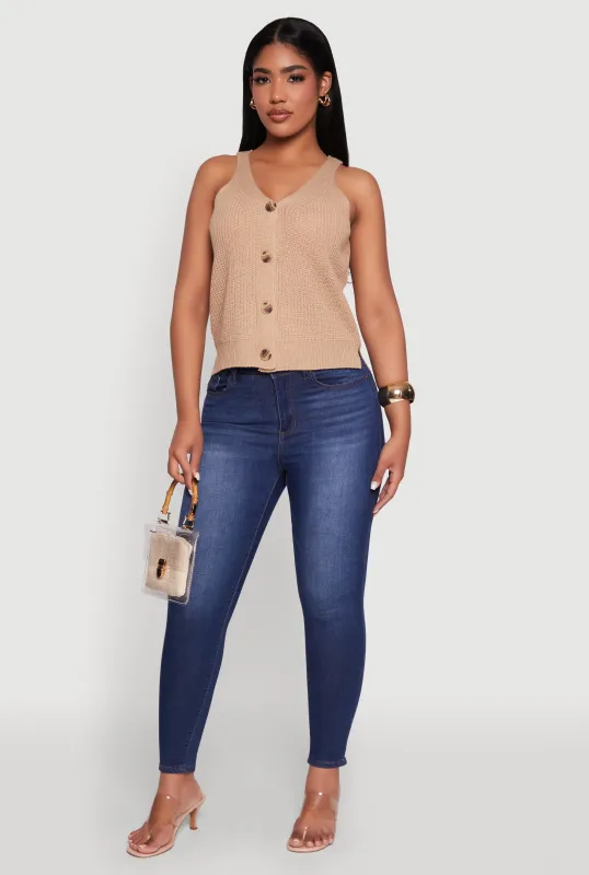 Chic Knit V Neck Button Front Sleeveless Sweater Vest sold by Rainbow