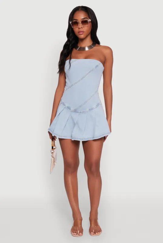 Daisy Denim Strapless Pleated Romper with Zip Back sold by Rainbow