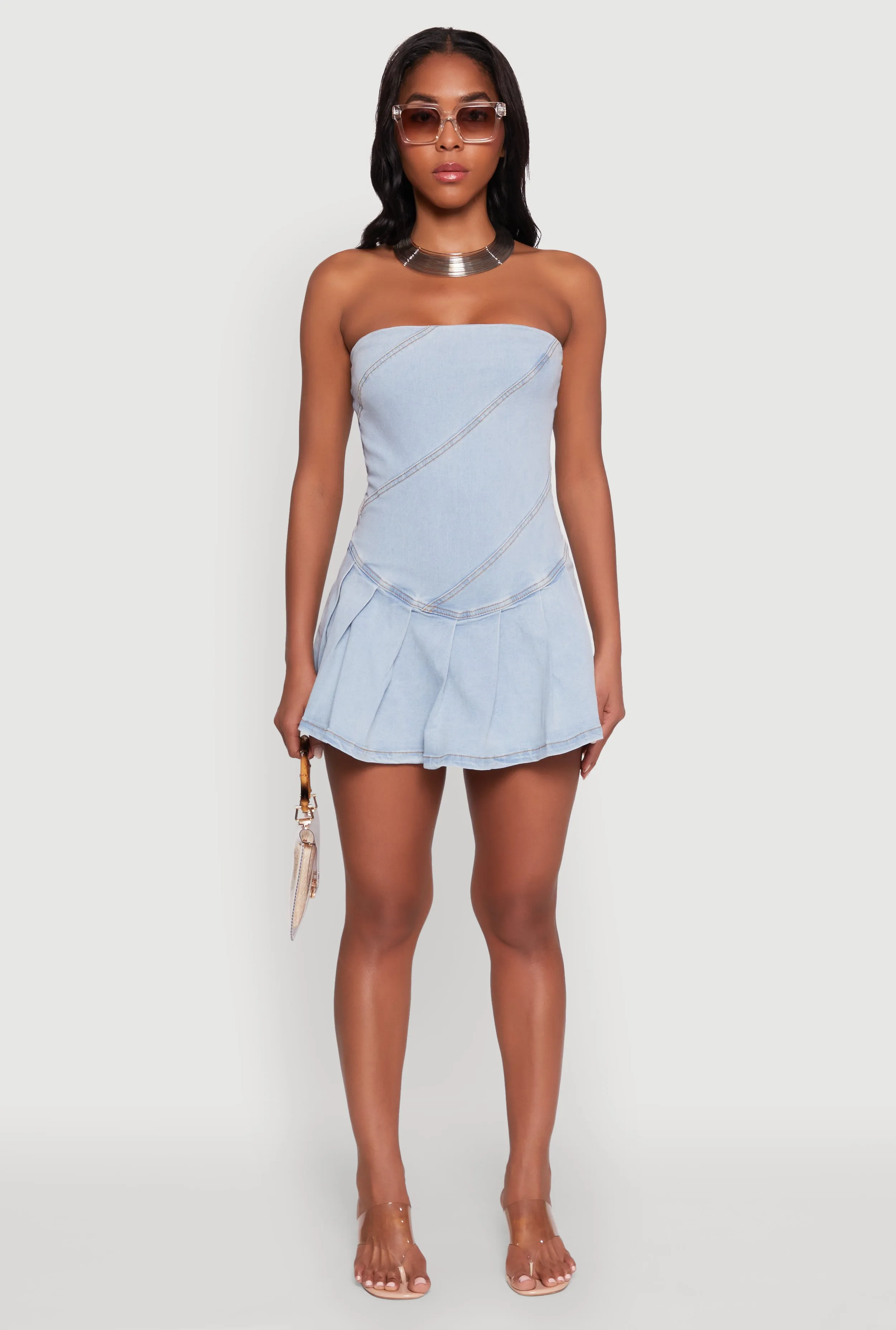 Daisy Denim Strapless Pleated Romper with Zip Back sold by Rainbow product image thumbnail 2