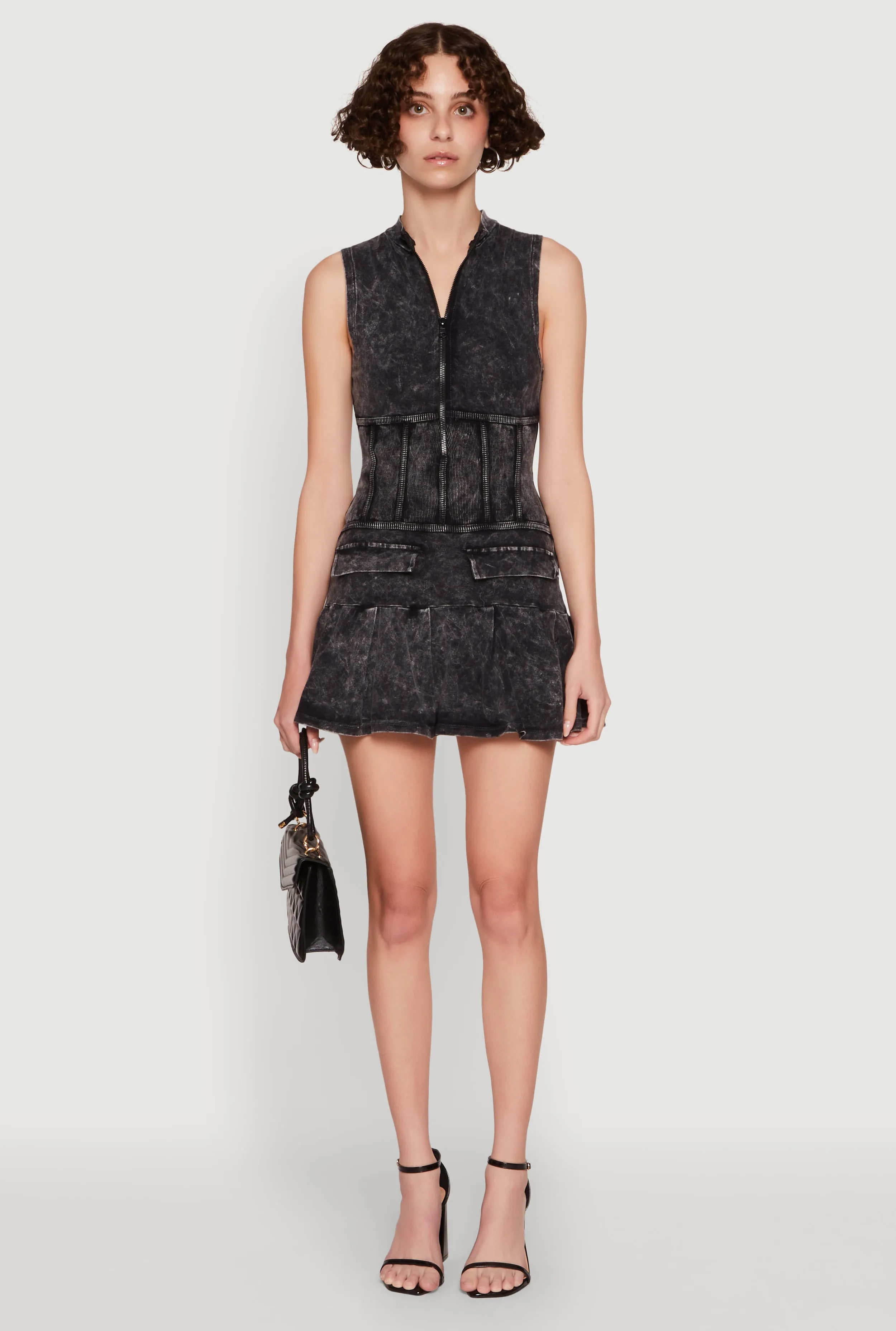 Acid Wash Zip Front Corset Mini Dress sold by Rainbow