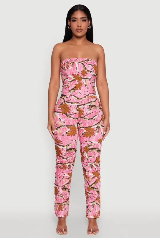 Forest Camo Tube Jumpsuit with Stacked Slim Leg Fit sold by Rainbow