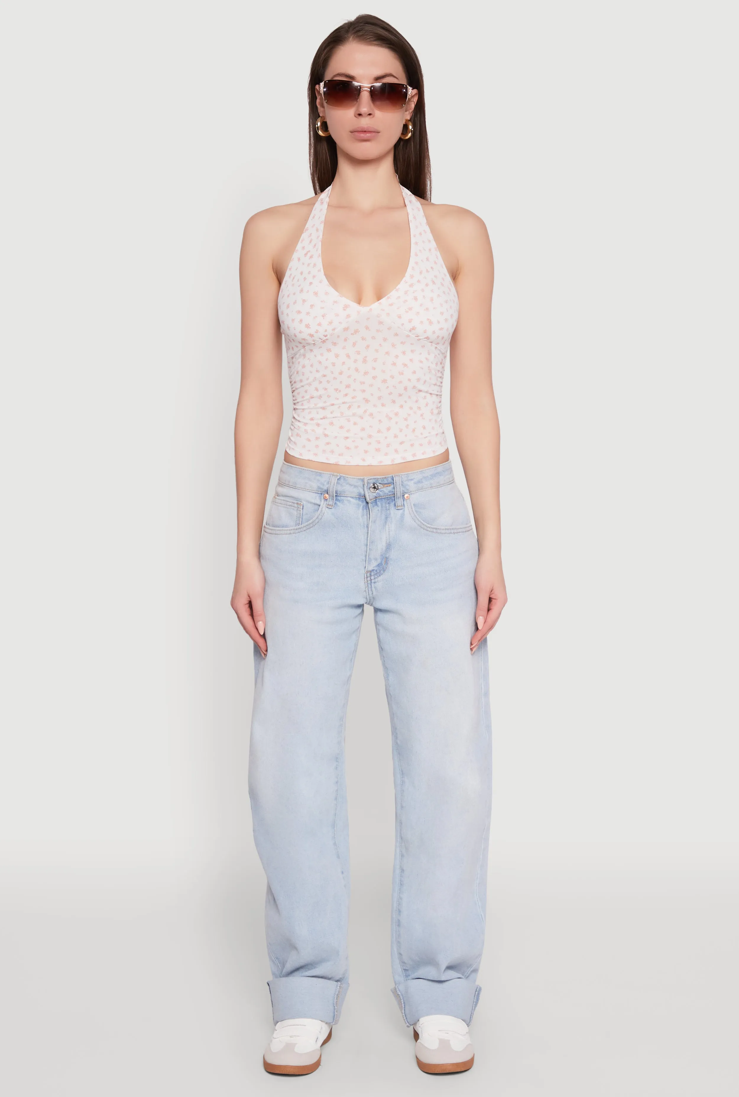 Ditsy Floral Print Side Ruched Tie Neck Halter Top sold by Rainbow product image thumbnail 3