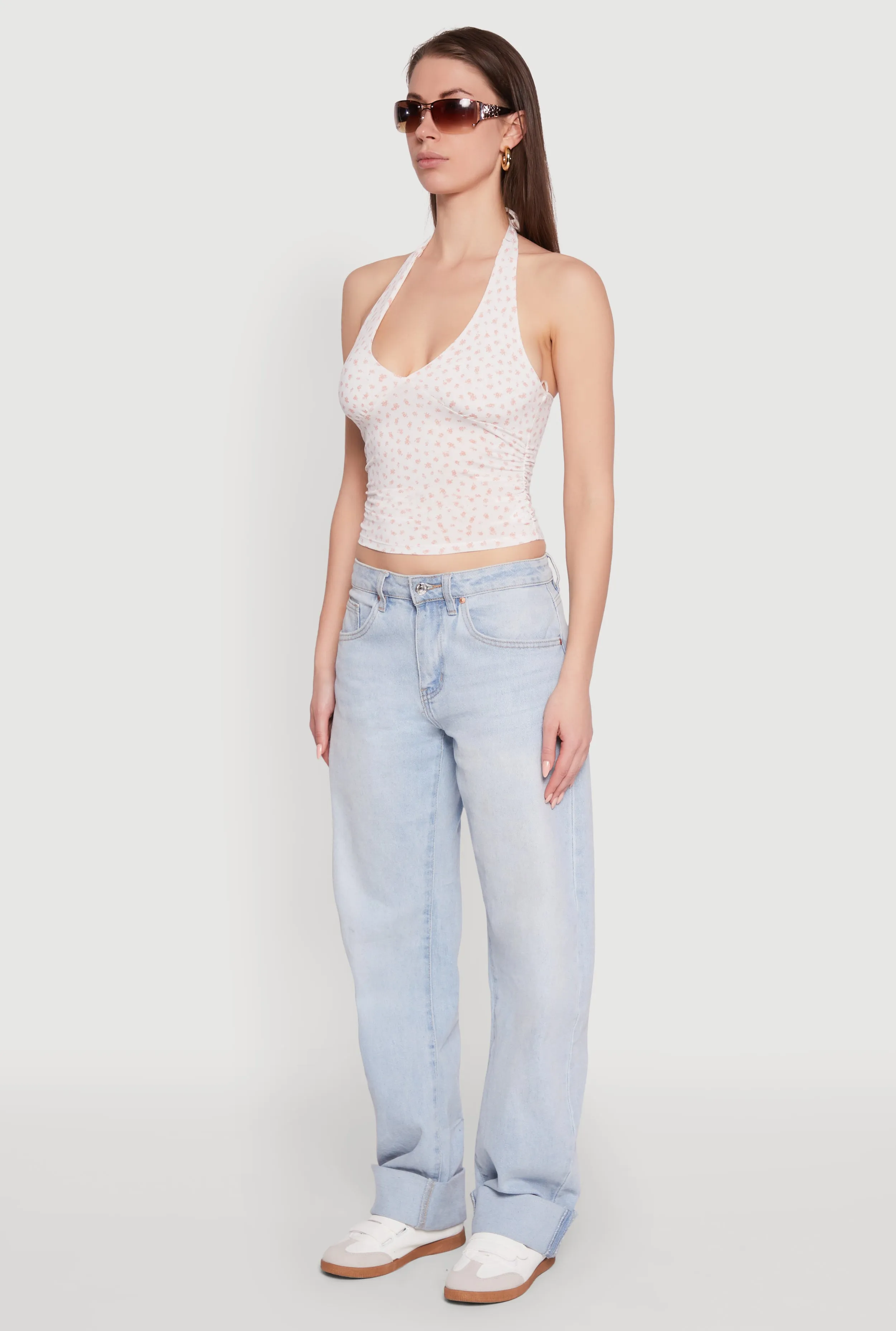 Ditsy Floral Print Side Ruched Tie Neck Halter Top sold by Rainbow product image thumbnail 5