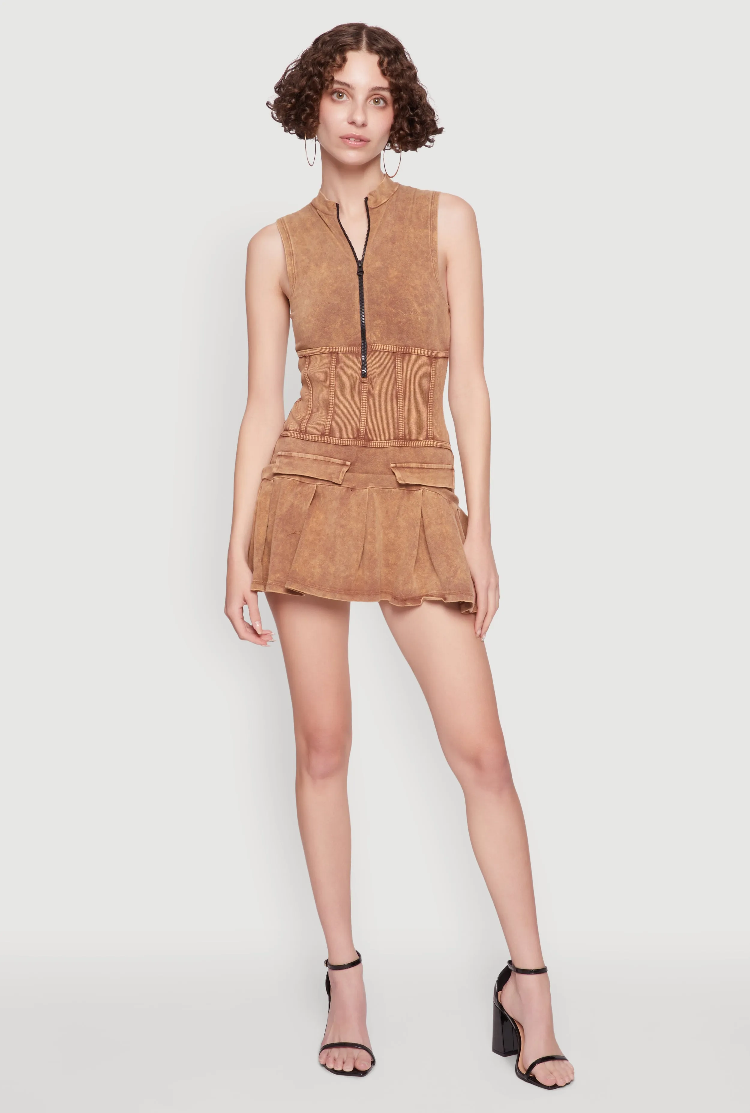 Acid Wash Zip Front Corset Mini Dress sold by Rainbow