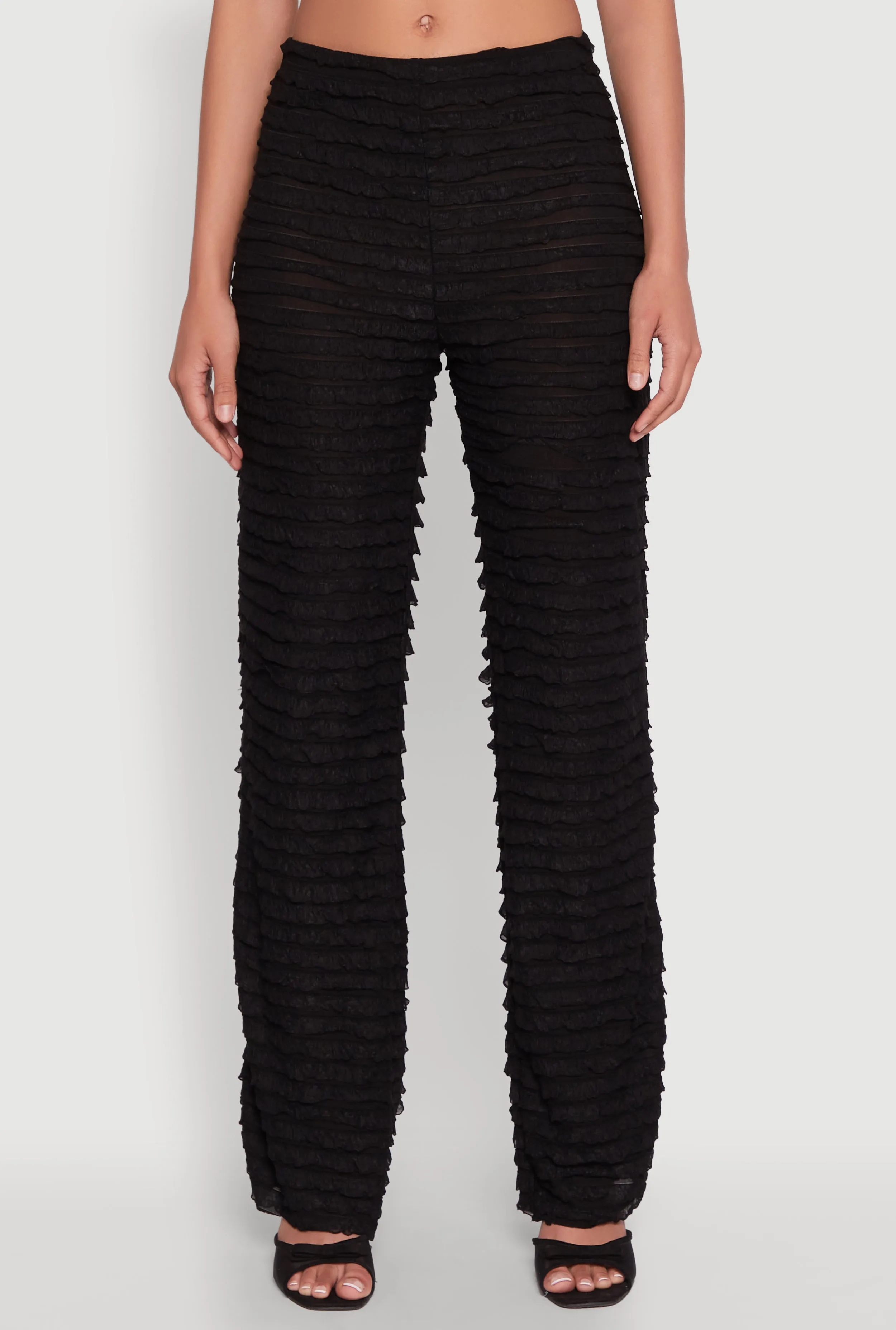 Mesh Lettuce Edge Ruffle Casual Straight Pants sold by Rainbow product image thumbnail 3