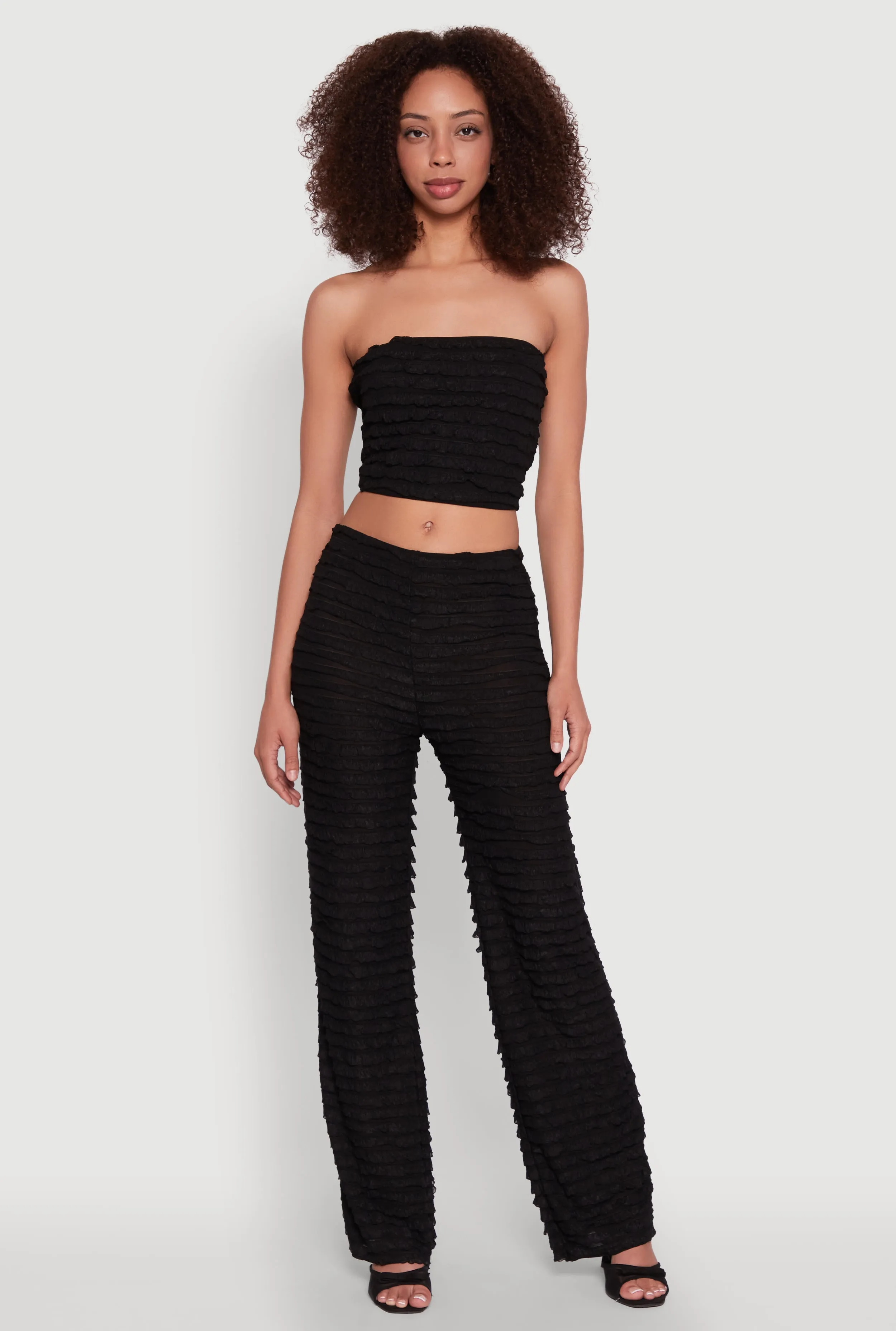 Mesh Lettuce Edge Ruffle Casual Straight Pants sold by Rainbow product image thumbnail 2