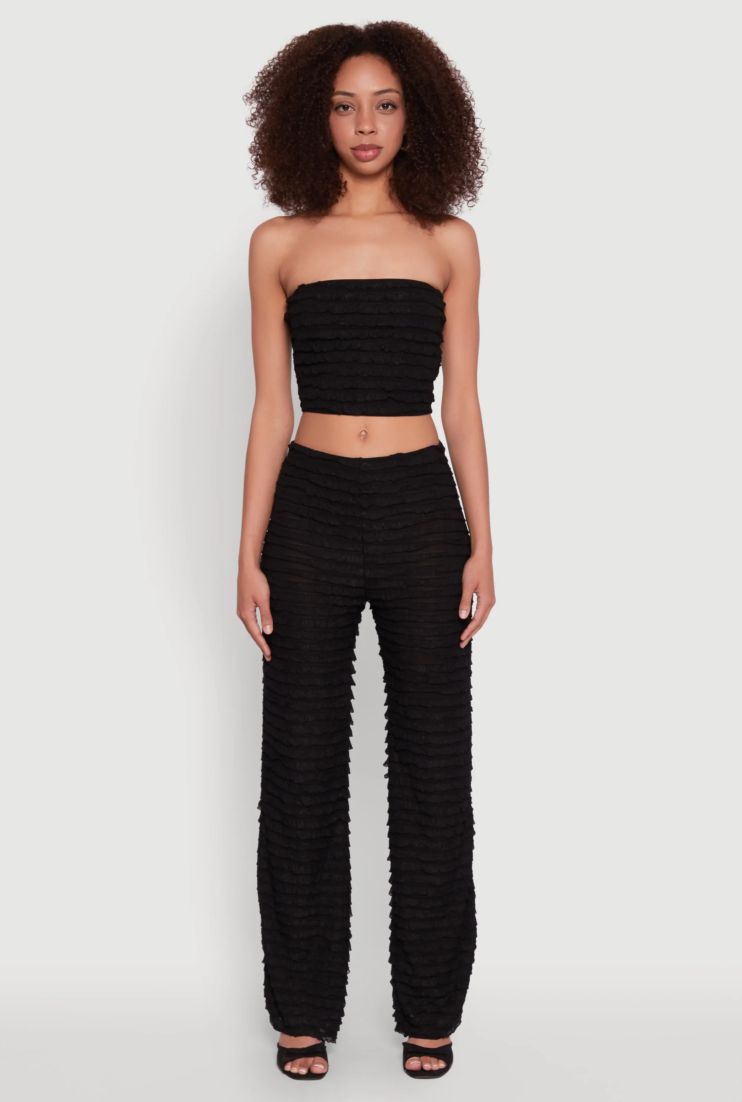 Mesh Lettuce Edge Ruffle Casual Straight Pants sold by Rainbow