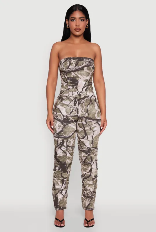 Forest Camo Tube Jumpsuit with Stacked Slim Leg Fit sold by Rainbow