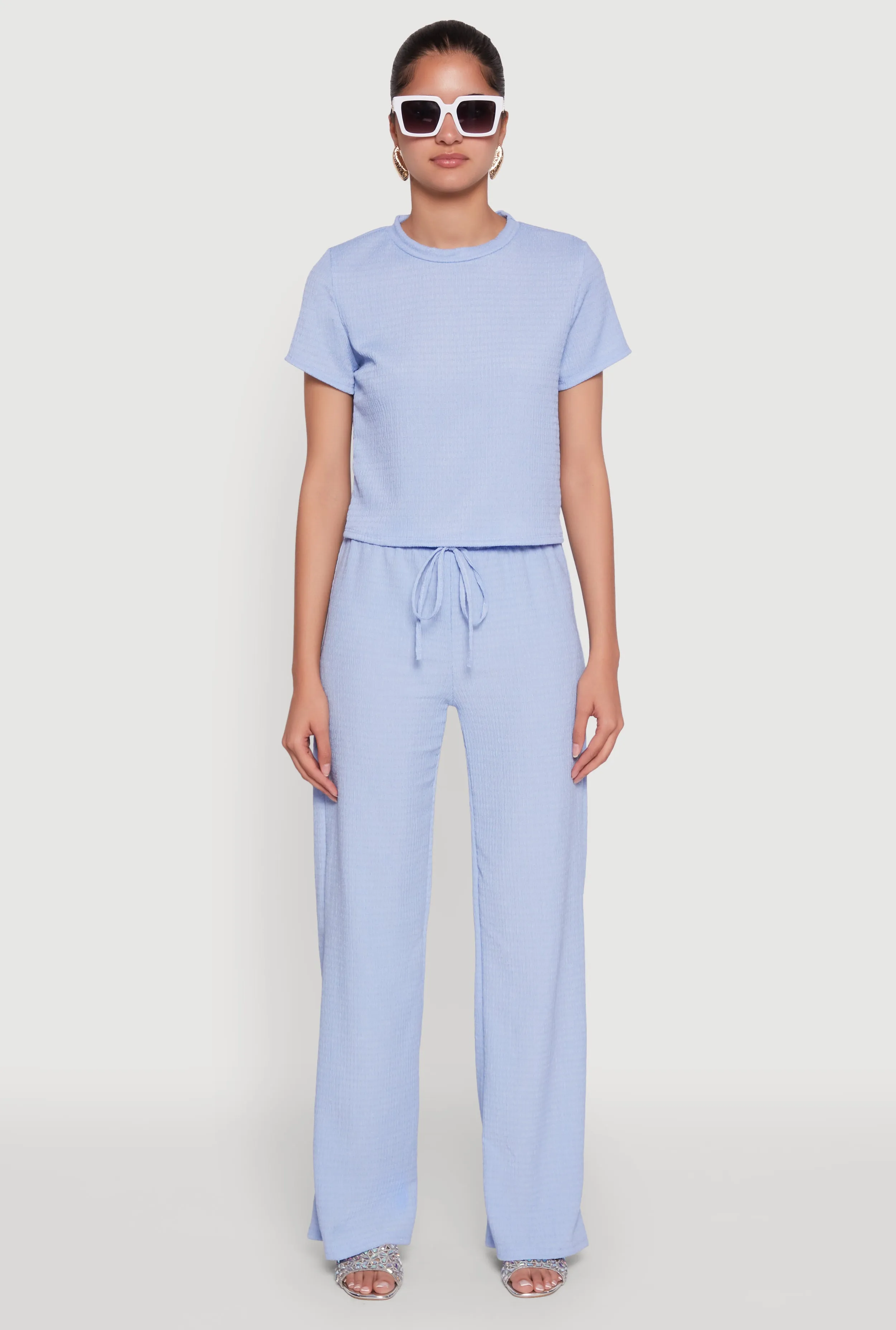 Casual Textured Knit Straight Leg Pants with Faux Drawstring sold by Rainbow product image thumbnail 2