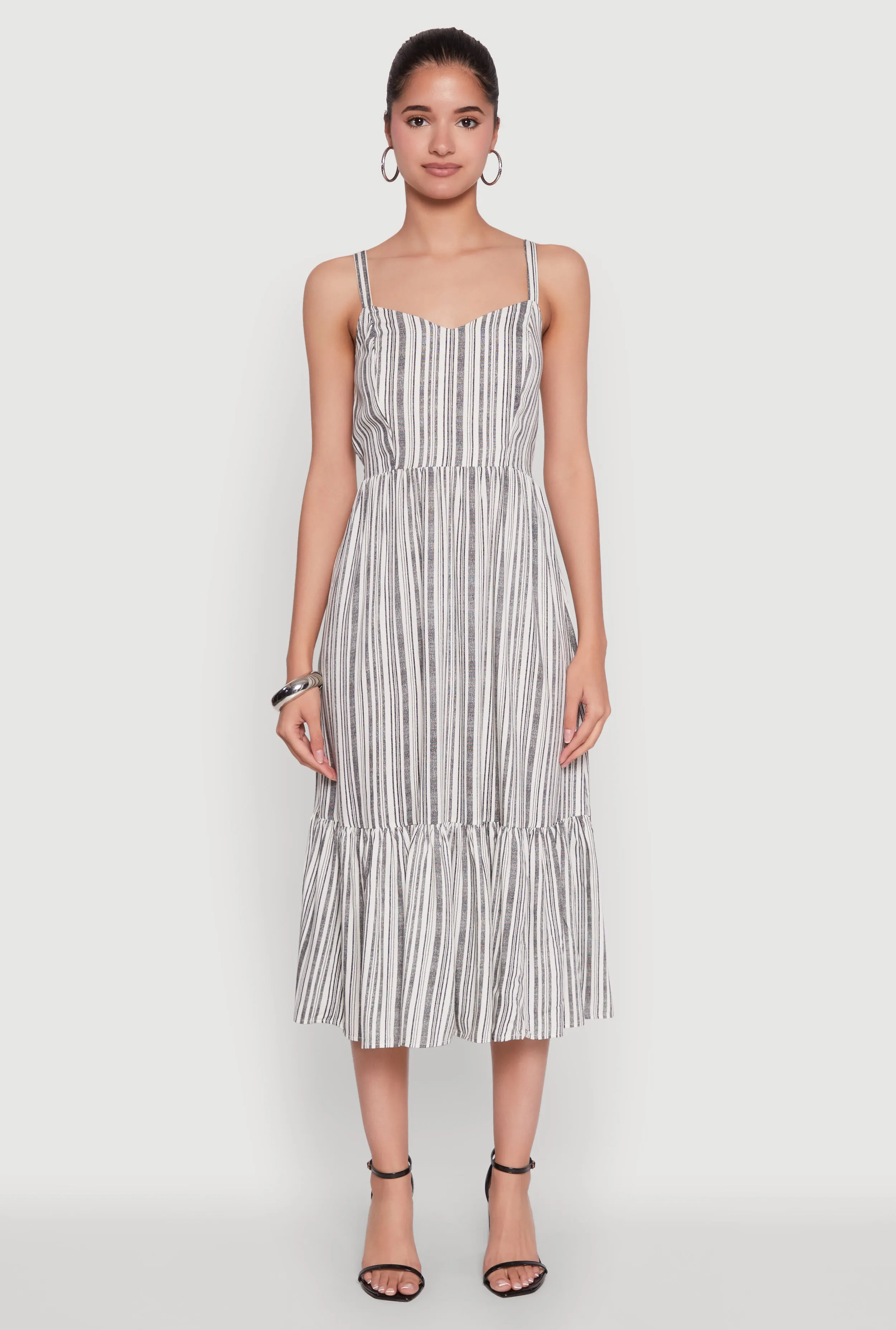 Striped Tiered Cami Dress with Sweetheart Neckline sold by Rainbow