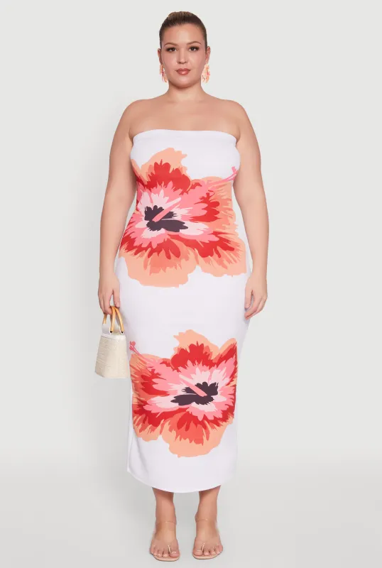 Plus Size Floral Print Tube Dress sold by Rainbow