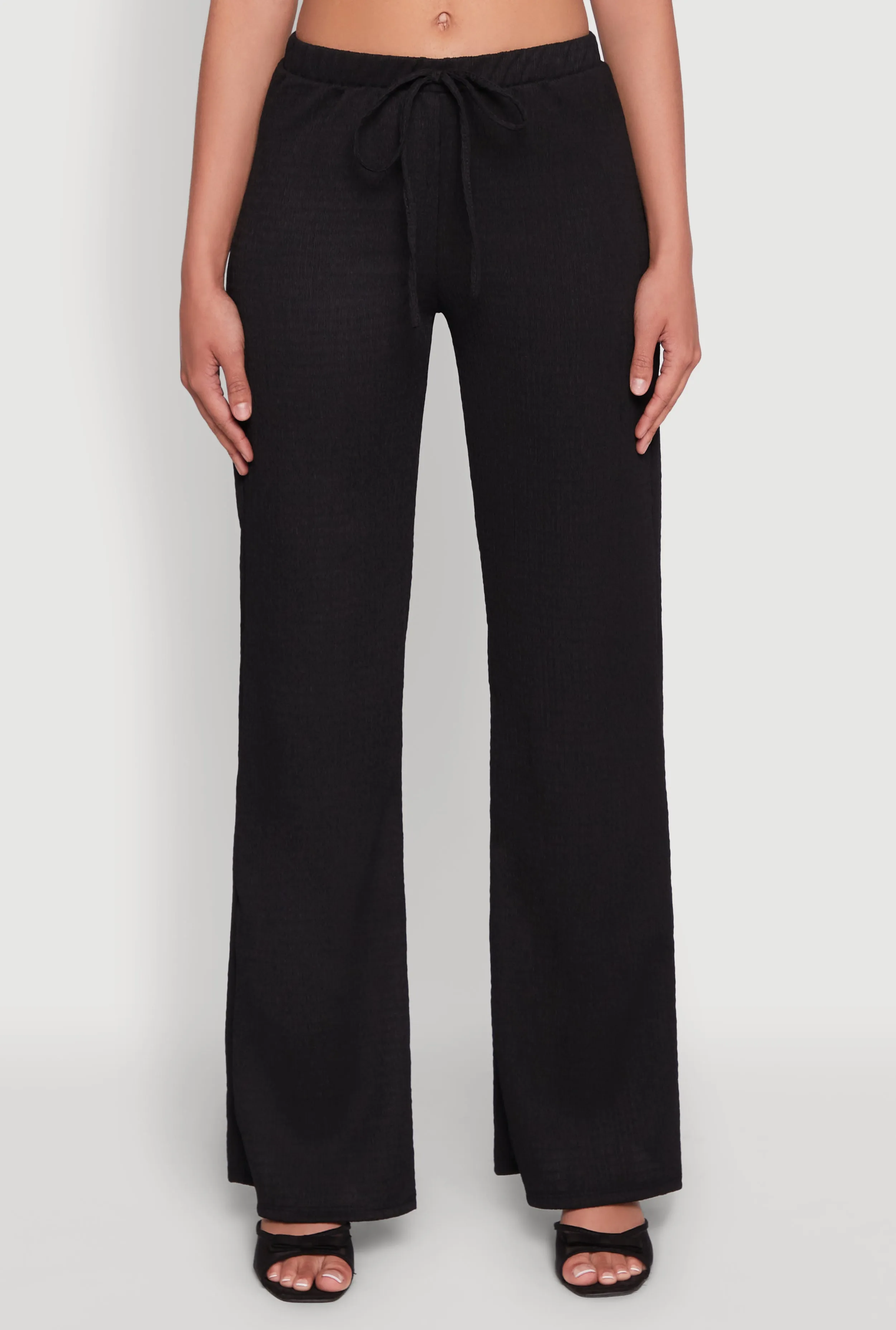 Casual Textured Knit Straight Leg Pants with Faux Drawstring sold by Rainbow product image thumbnail 3