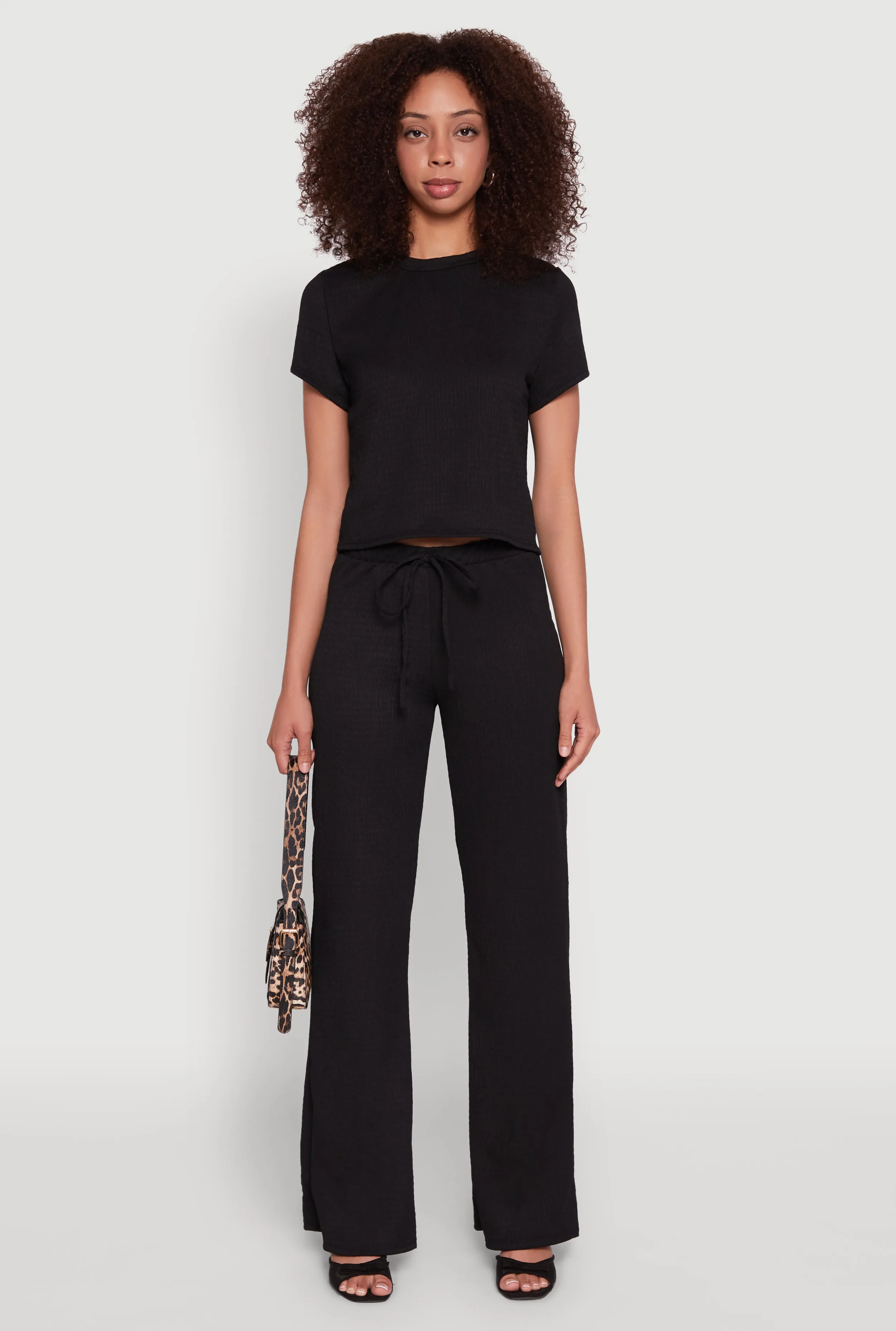 Casual Textured Knit Straight Leg Pants with Faux Drawstring sold by Rainbow