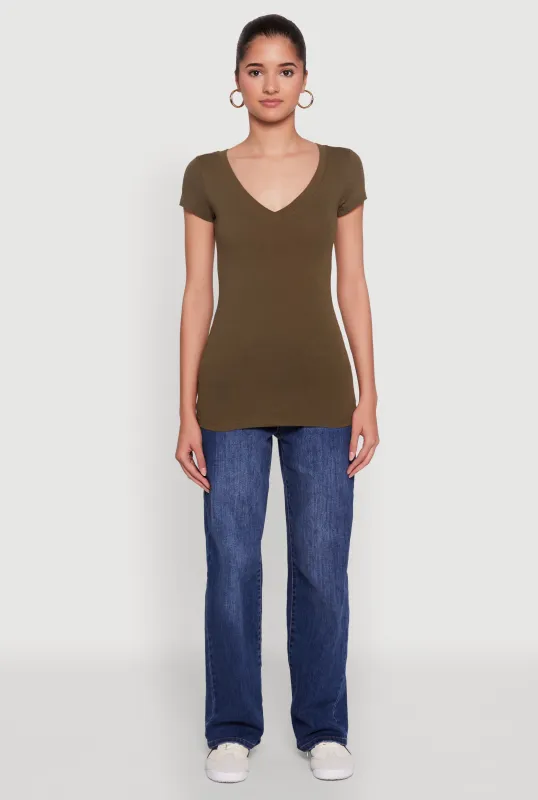 V Neck Basic Short Sleeve Tee sold by Rainbow
