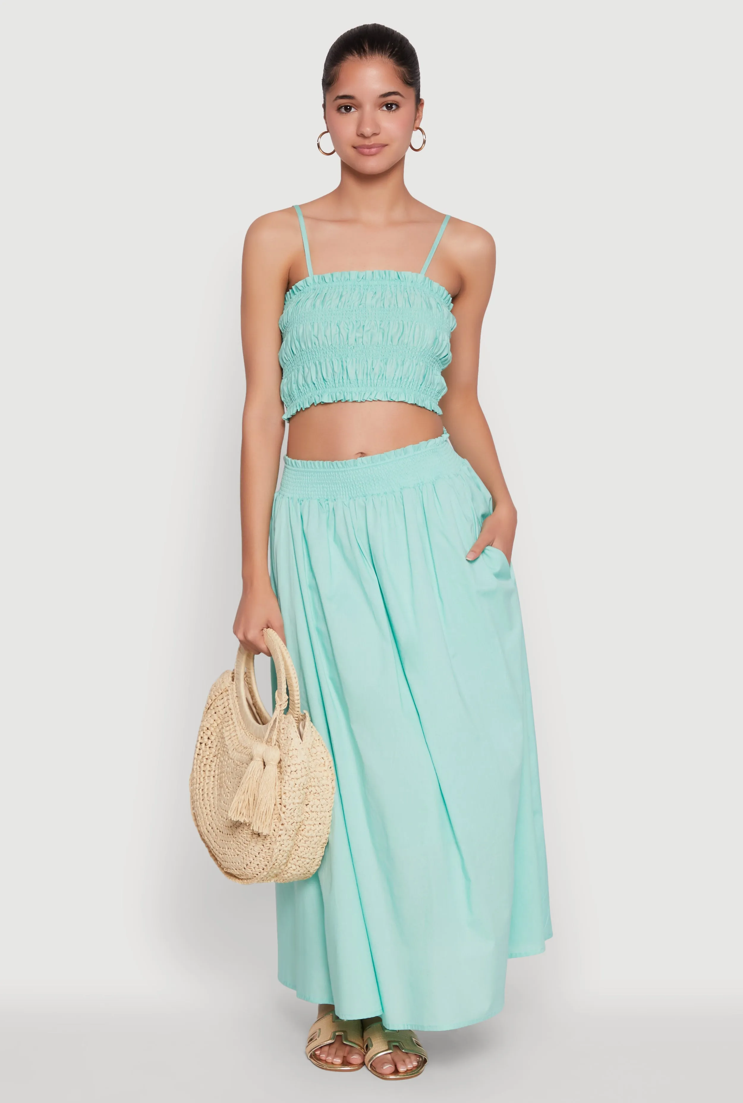 Chic Maxi Circle Skirt with Smocked Waist sold by Rainbow