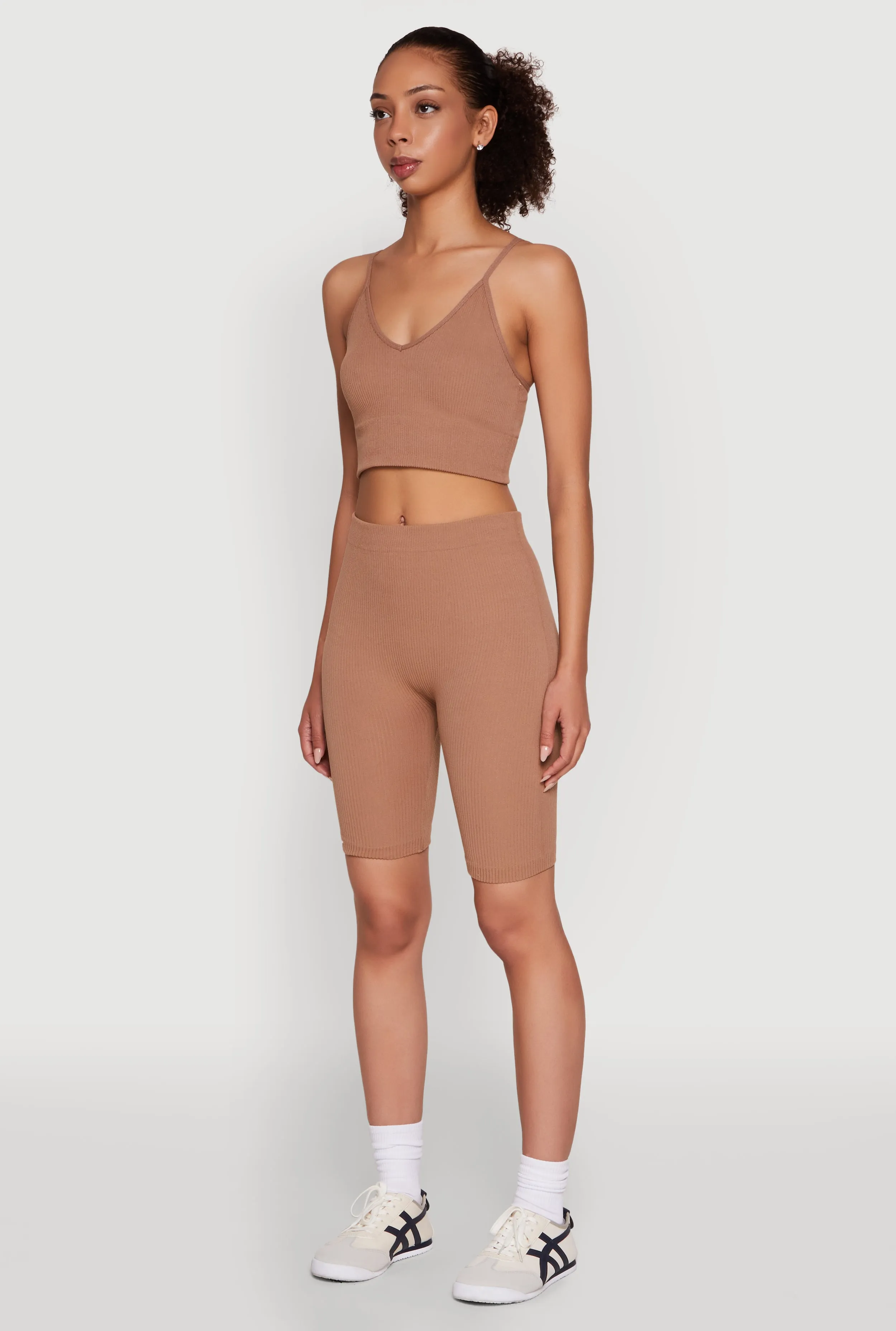 Stylish Ribbed Knit V Neck Sports Bra with Adjustable Straps sold by Rainbow product image thumbnail 5