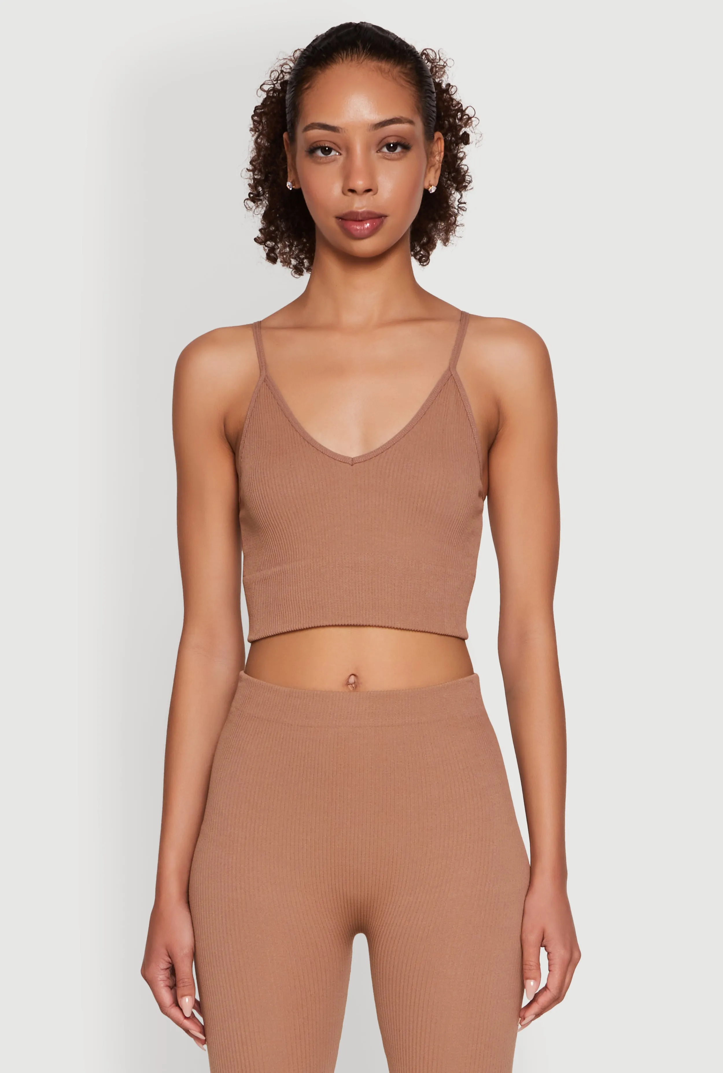 Stylish Ribbed Knit V Neck Sports Bra with Adjustable Straps sold by Rainbow