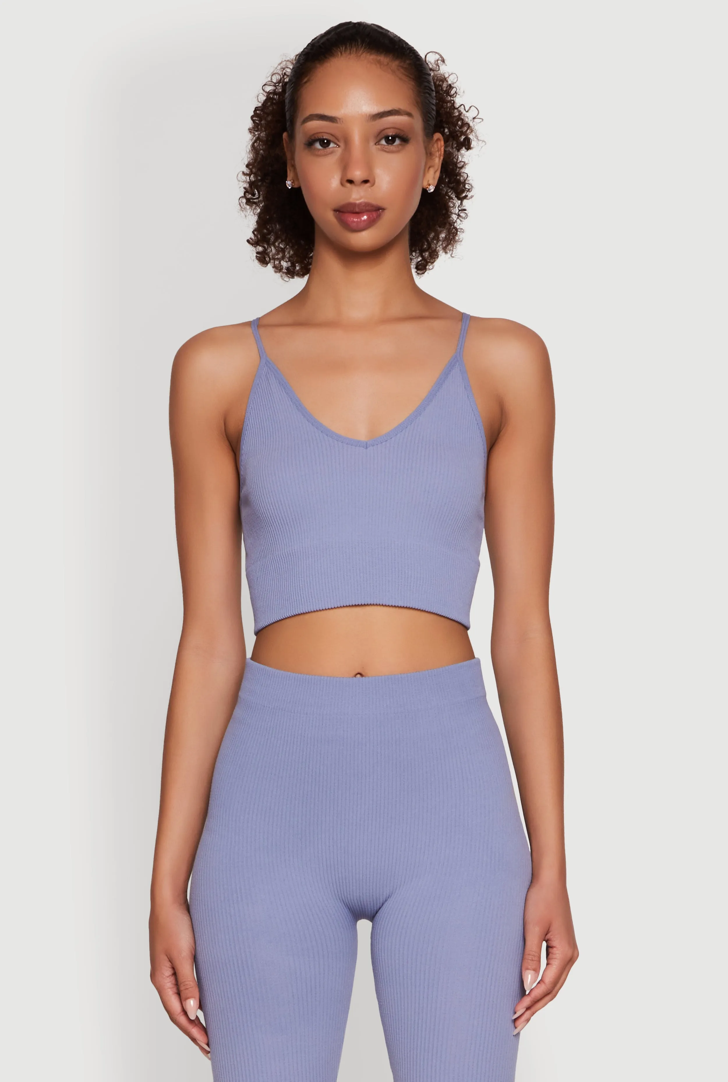 Stylish Ribbed Knit V Neck Sports Bra with Adjustable Straps sold by Rainbow