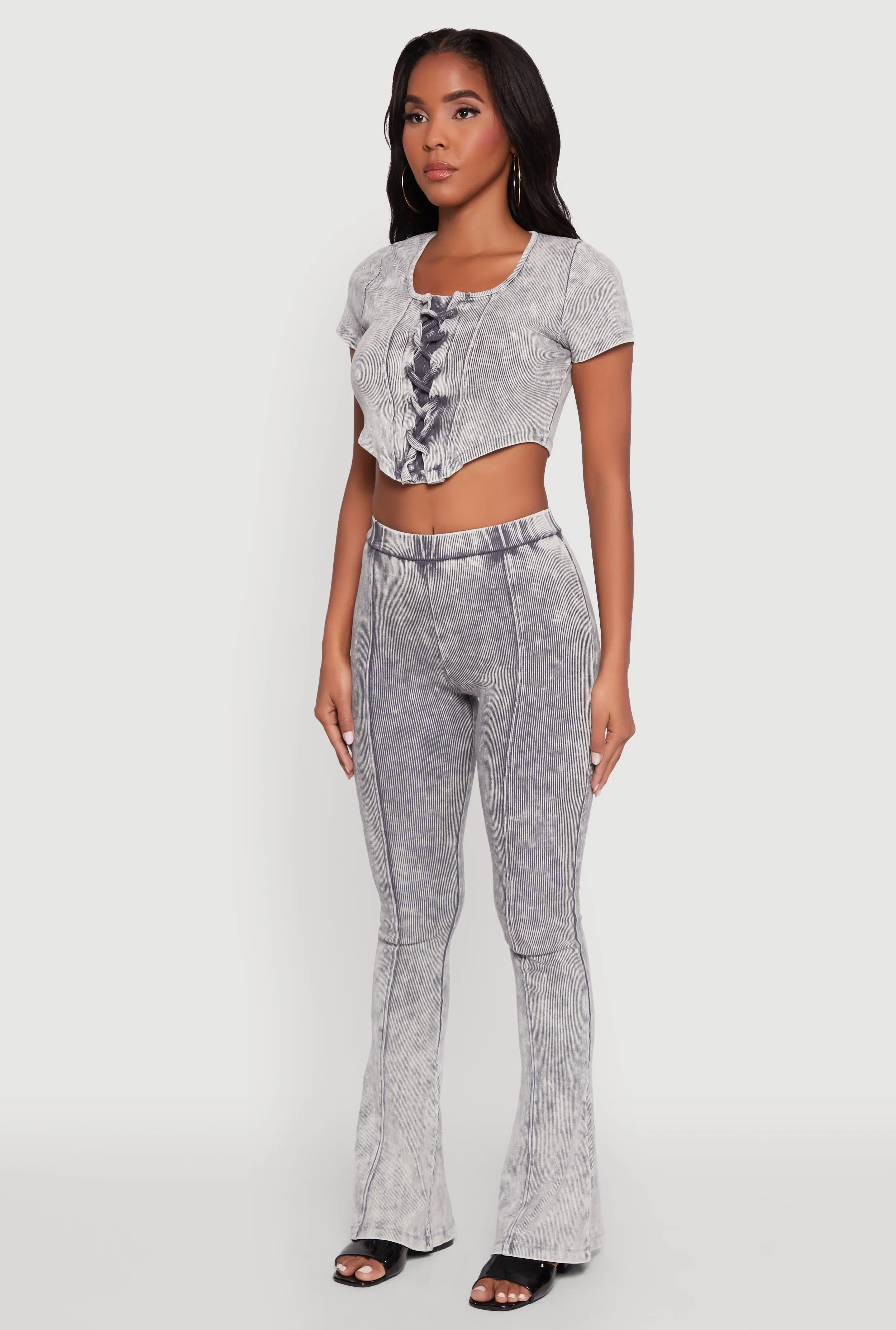 Mineral Wash Lace Up Detail Crop Top sold by Rainbow product image thumbnail 5