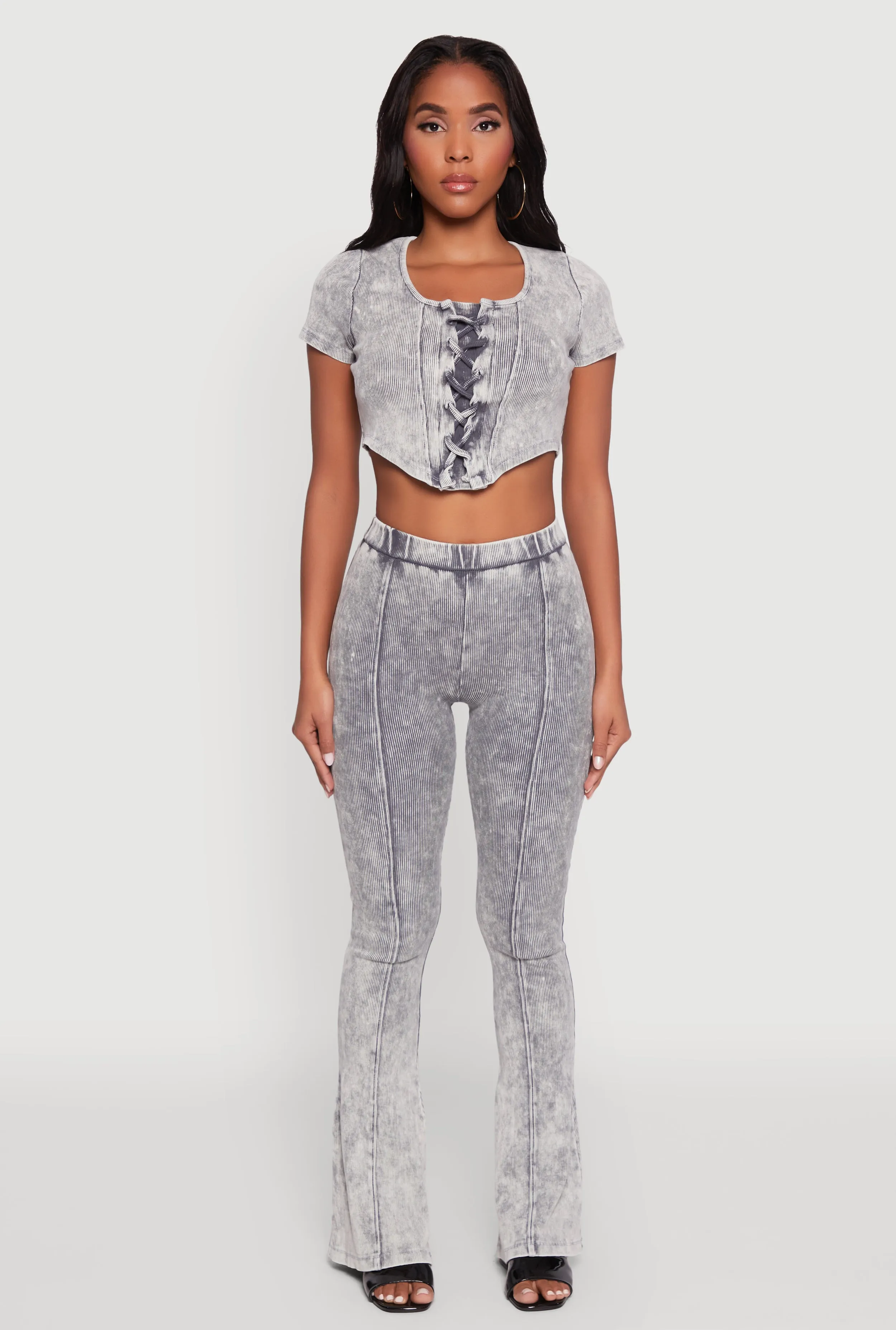 Mineral Wash Lace Up Detail Crop Top sold by Rainbow product image thumbnail 3