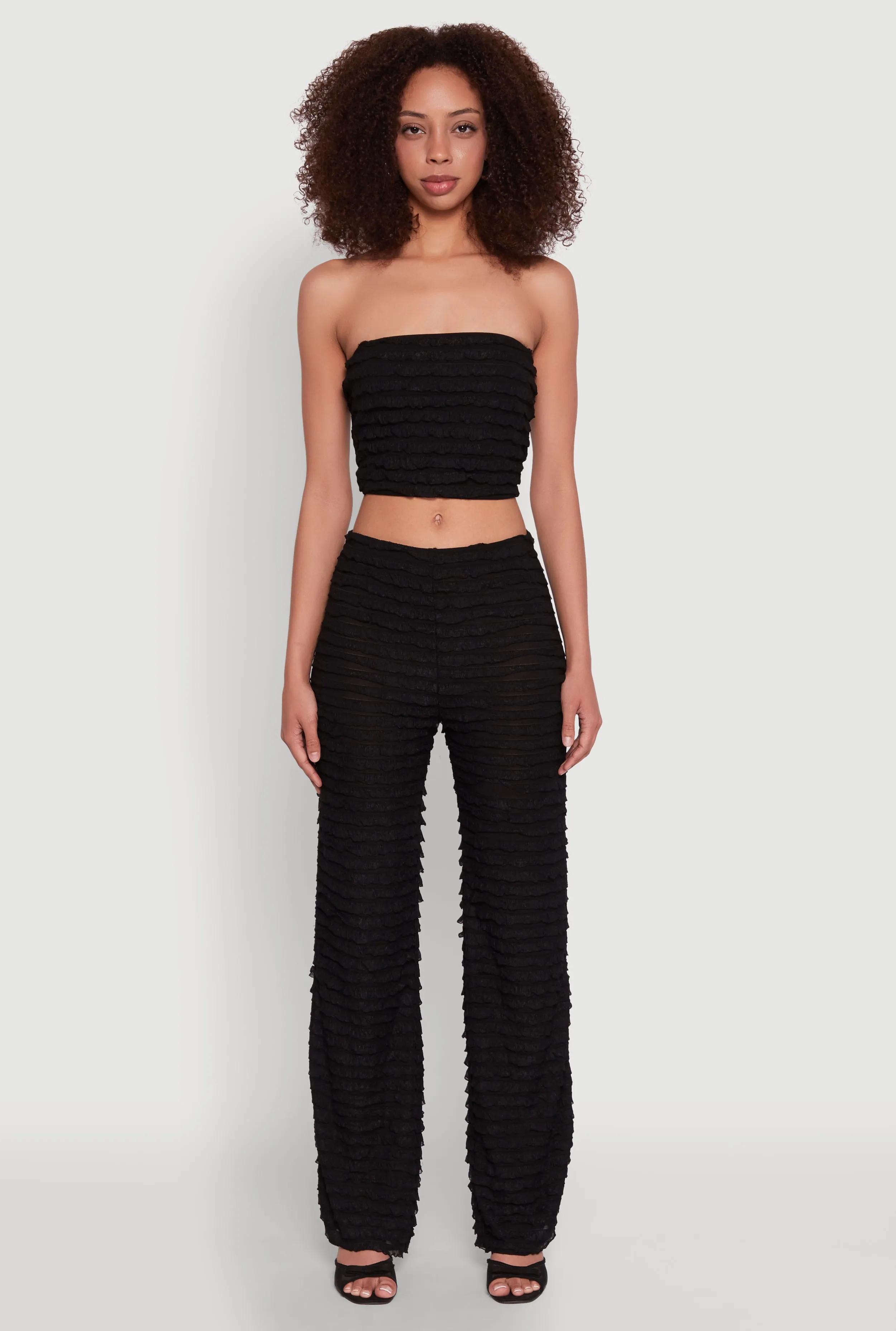 Trendy Mesh Lettuce Edge Tube Top with Cropped Hem sold by Rainbow product image thumbnail 2