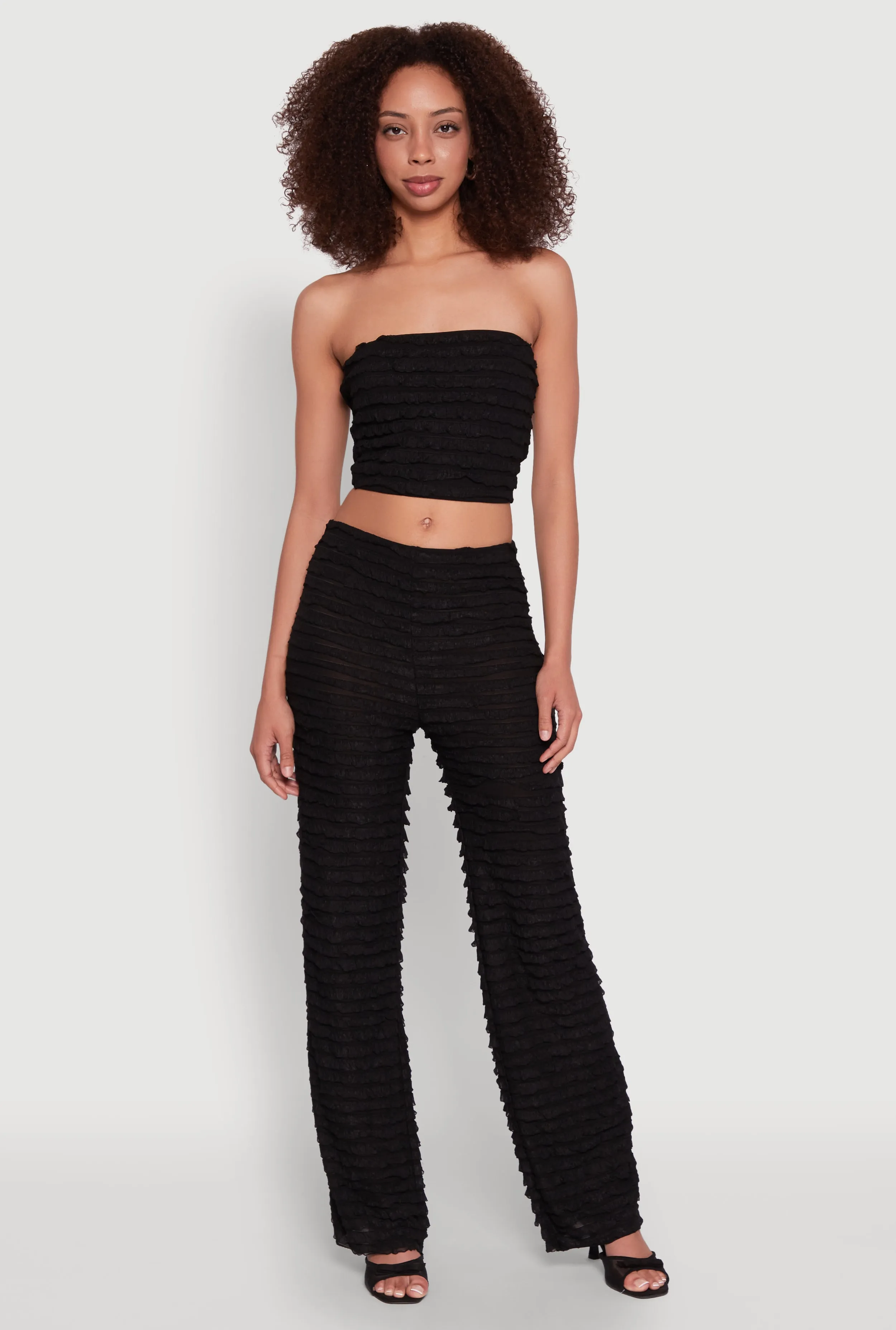Trendy Mesh Lettuce Edge Tube Top with Cropped Hem sold by Rainbow product image thumbnail 3