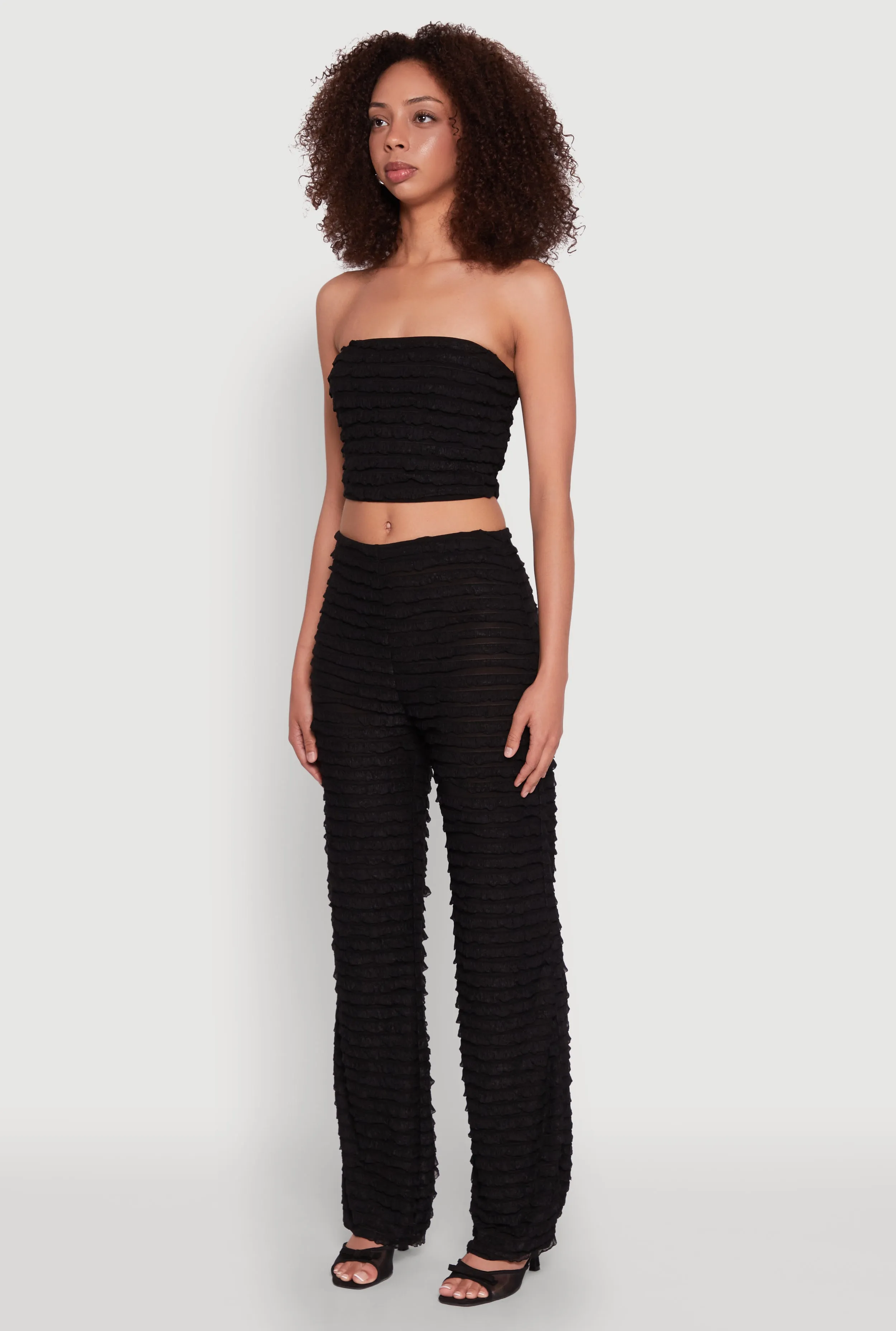 Trendy Mesh Lettuce Edge Tube Top with Cropped Hem sold by Rainbow product image thumbnail 5