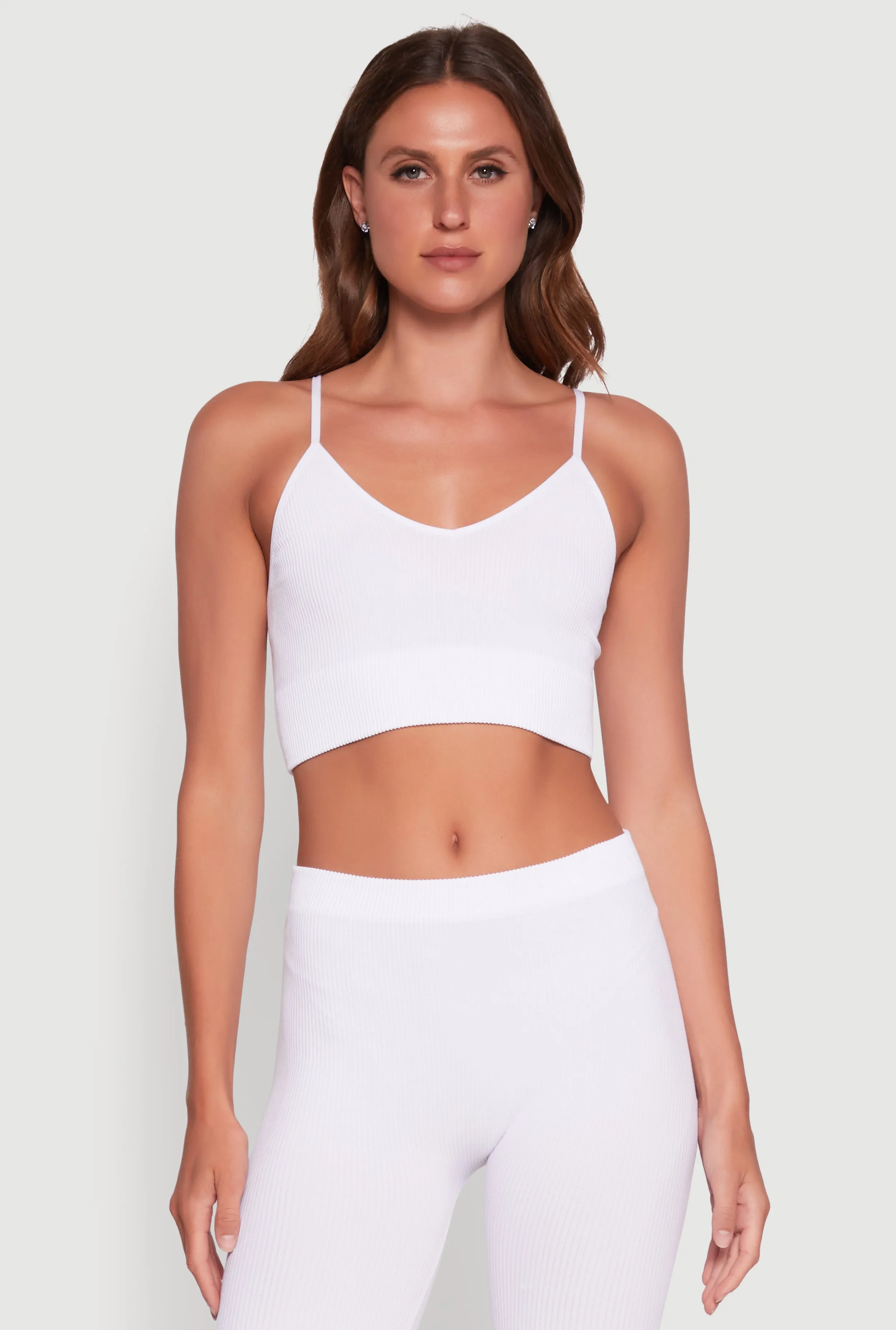 Stylish Ribbed Knit V Neck Sports Bra with Adjustable Straps sold by Rainbow
