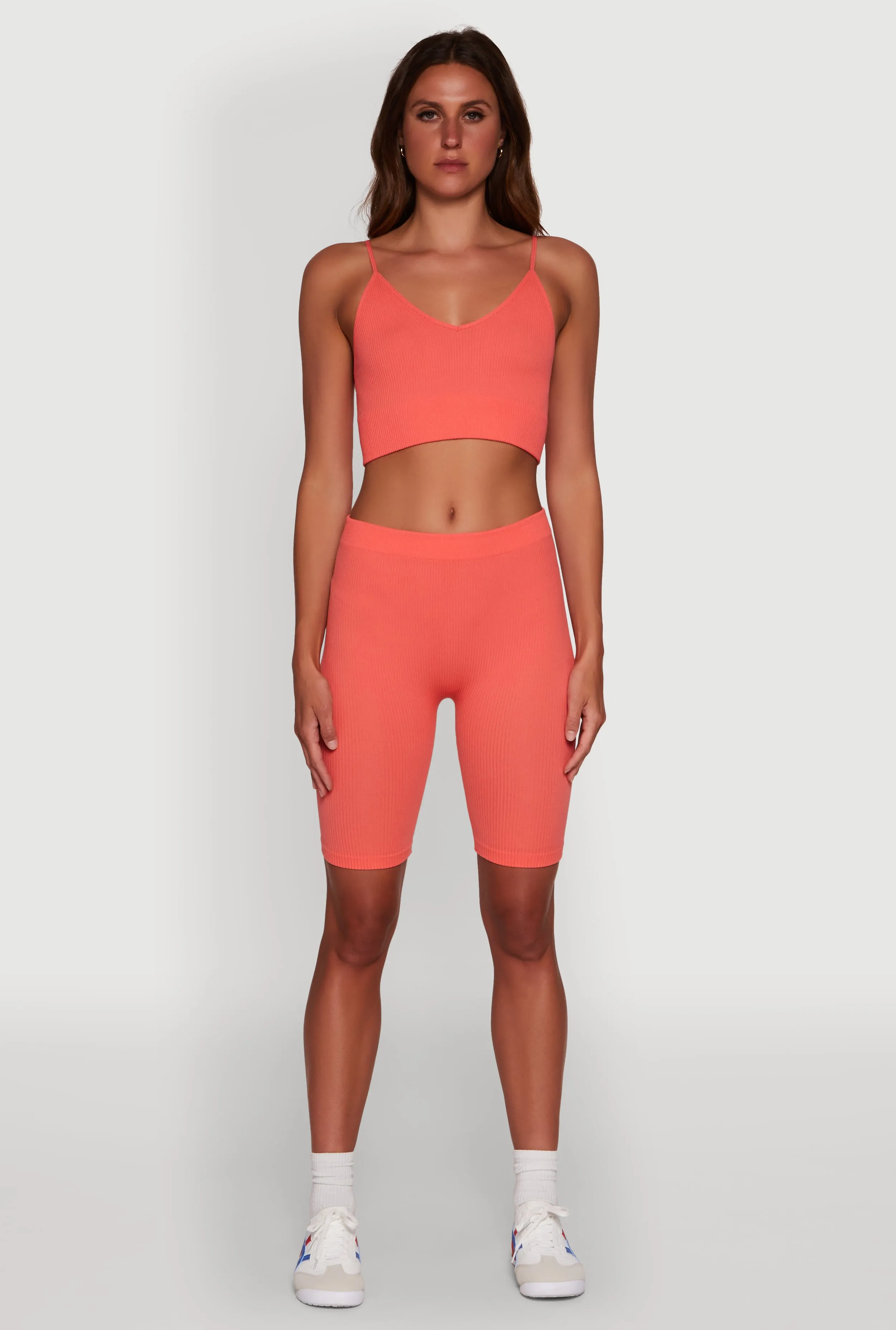 Stylish Ribbed Knit V Neck Sports Bra with Adjustable Straps sold by Rainbow product image thumbnail 3