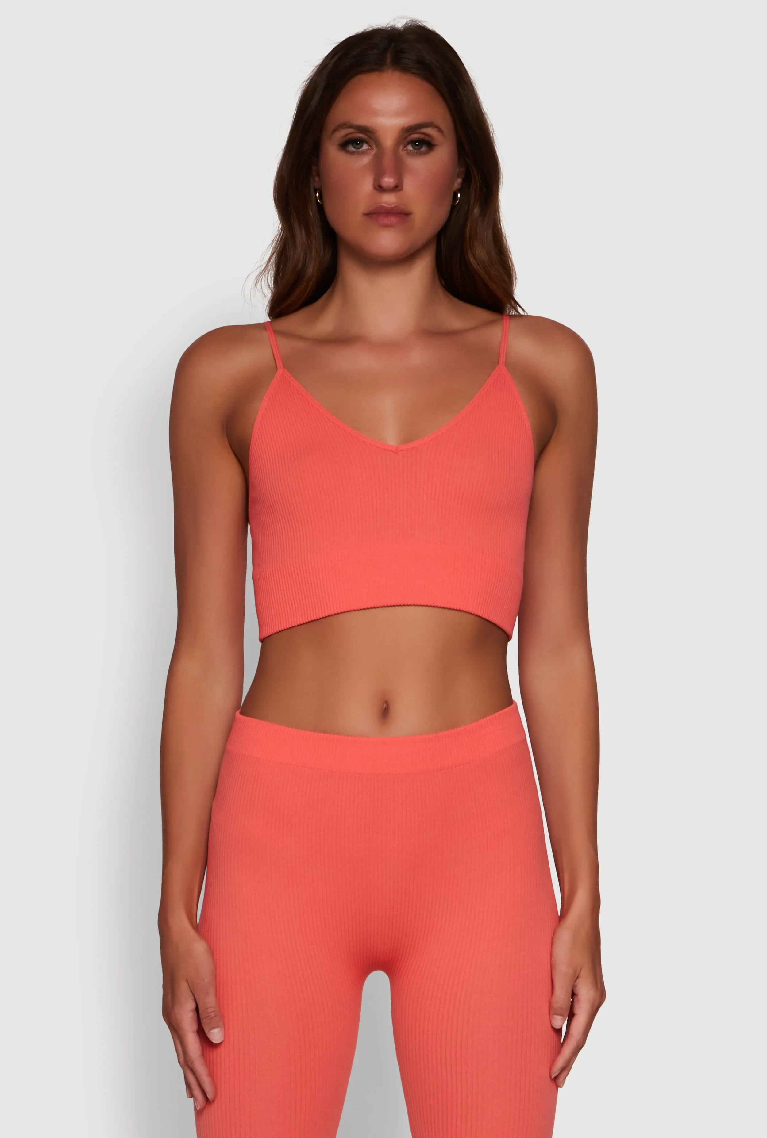 Stylish Ribbed Knit V Neck Sports Bra with Adjustable Straps sold by Rainbow