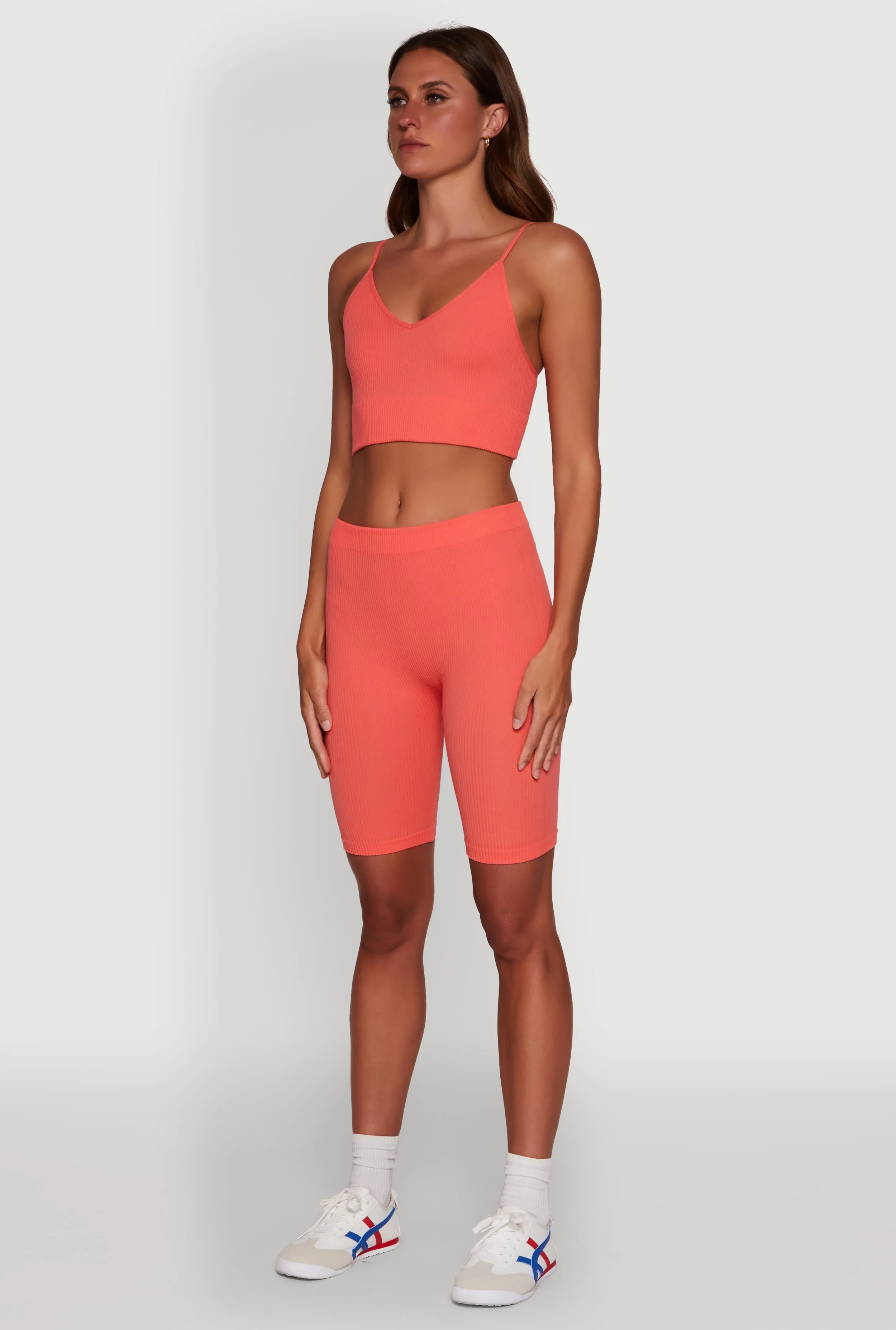 Stylish Ribbed Knit V Neck Sports Bra with Adjustable Straps sold by Rainbow product image thumbnail 5