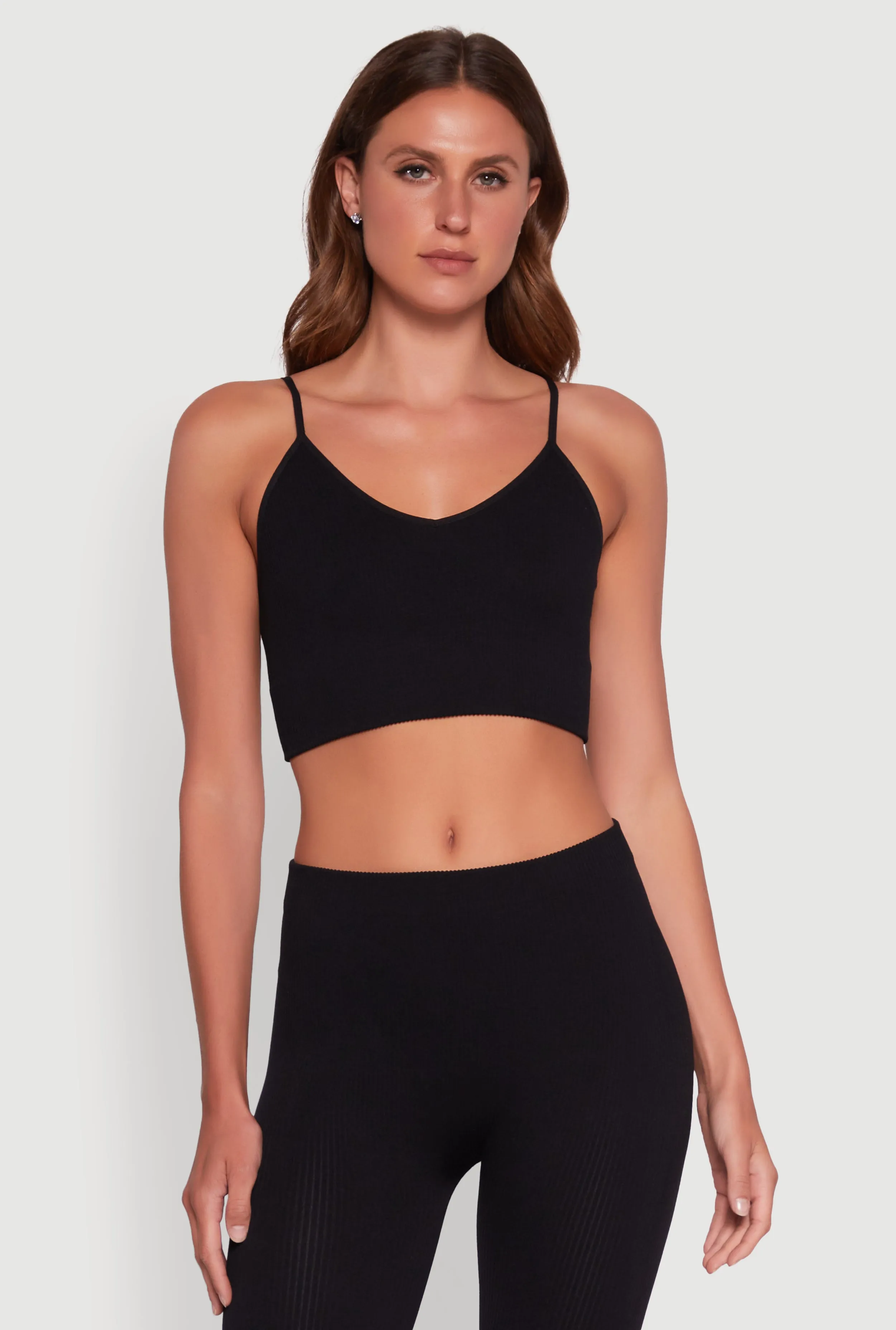 Stylish Ribbed Knit V Neck Sports Bra with Adjustable Straps sold by Rainbow