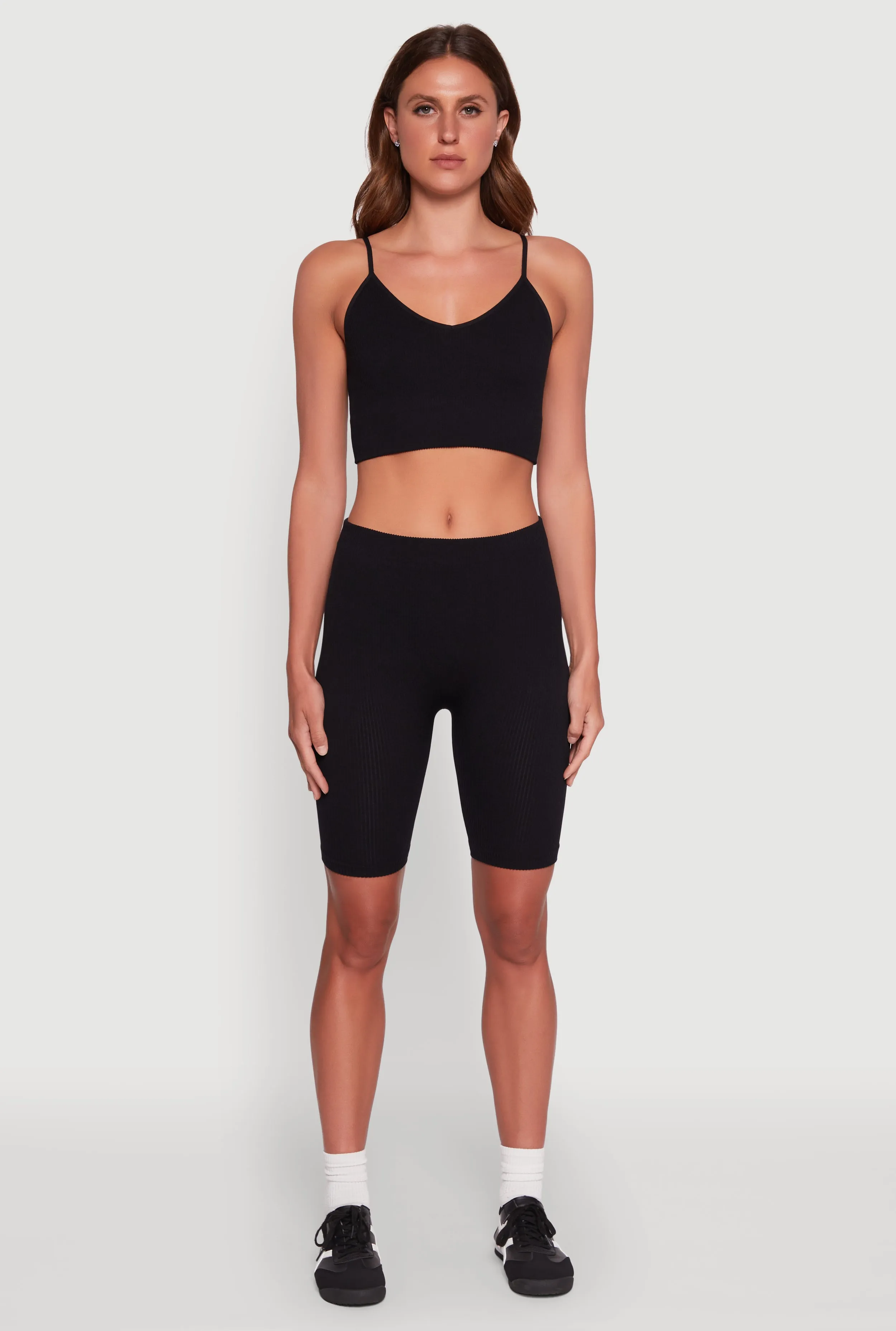 Stylish Ribbed Knit V Neck Sports Bra with Adjustable Straps sold by Rainbow product image thumbnail 3