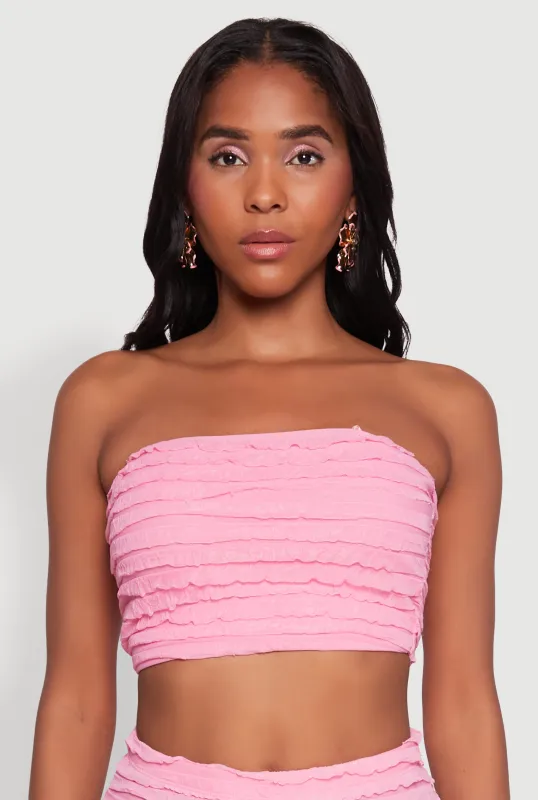 Trendy Mesh Lettuce Edge Tube Top with Cropped Hem sold by Rainbow