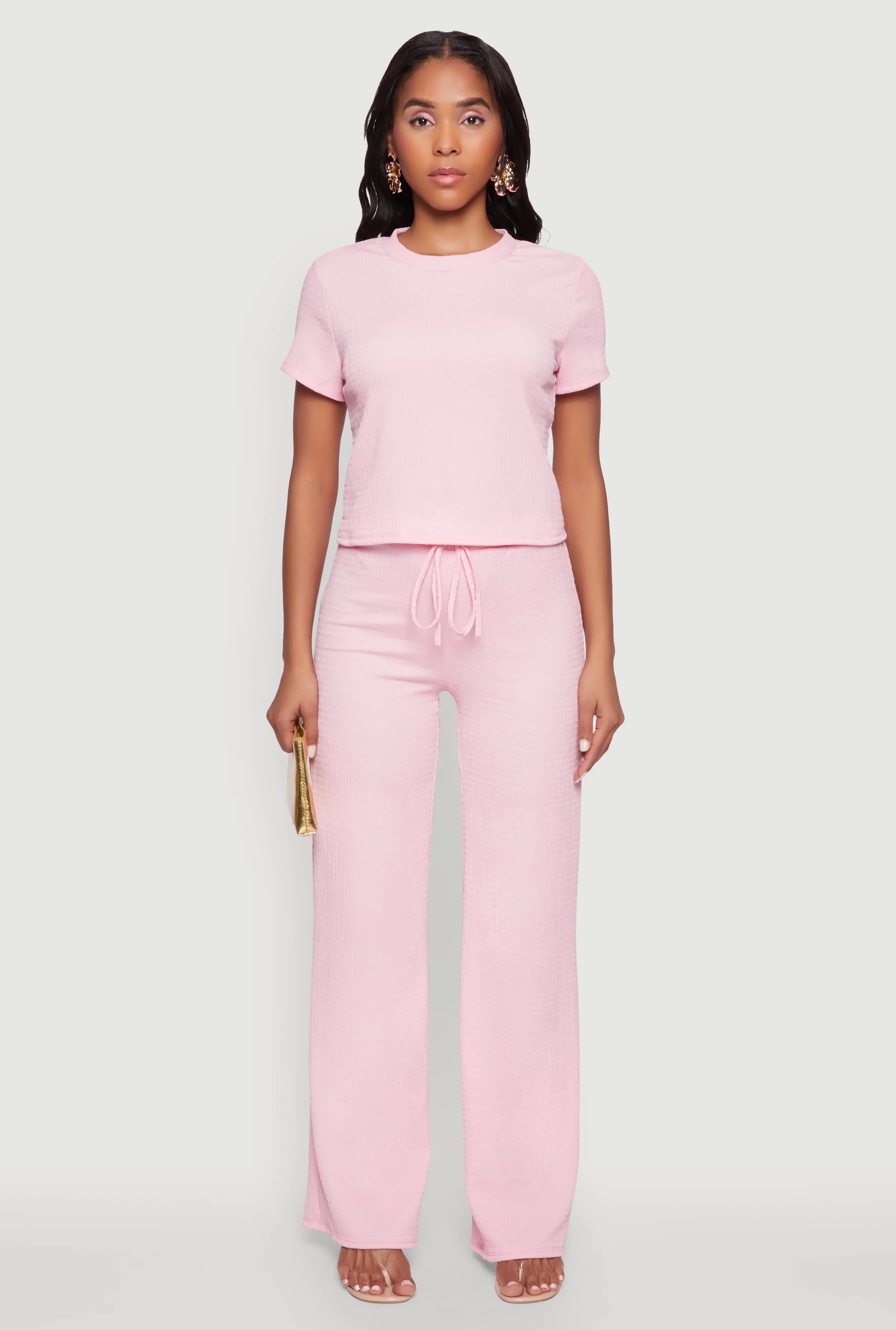 Trendy Textured Knit Cropped Crew Neck Top sold by Rainbow product image thumbnail 2