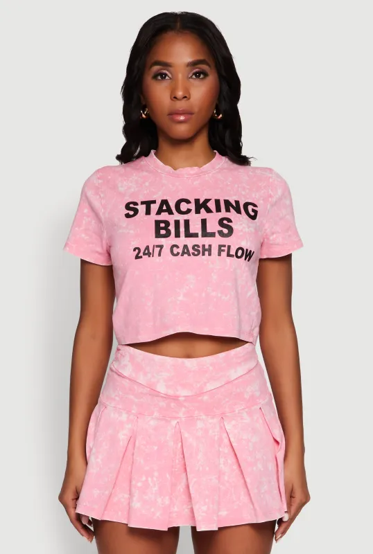 Trendy Mineral Wash Stacking Bills Graphic Crop Top sold by Rainbow