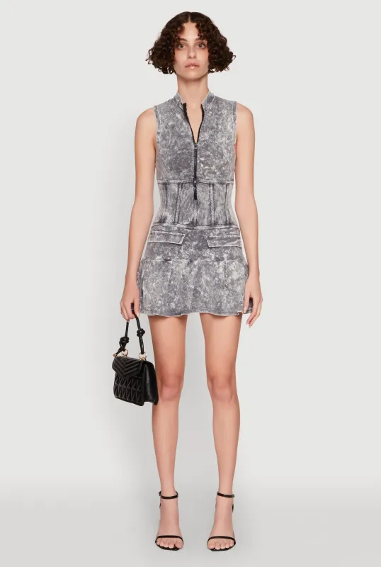 Acid Wash Zip Front Corset Mini Dress sold by Rainbow