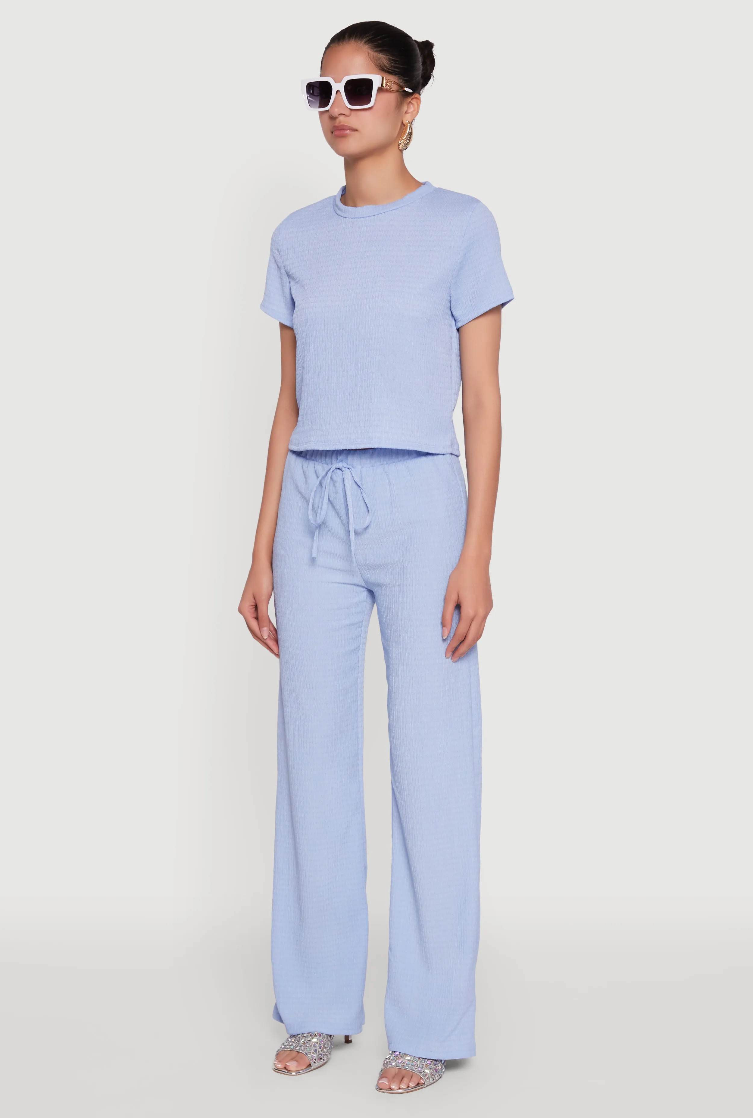 Trendy Textured Knit Cropped Crew Neck Top sold by Rainbow product image thumbnail 5