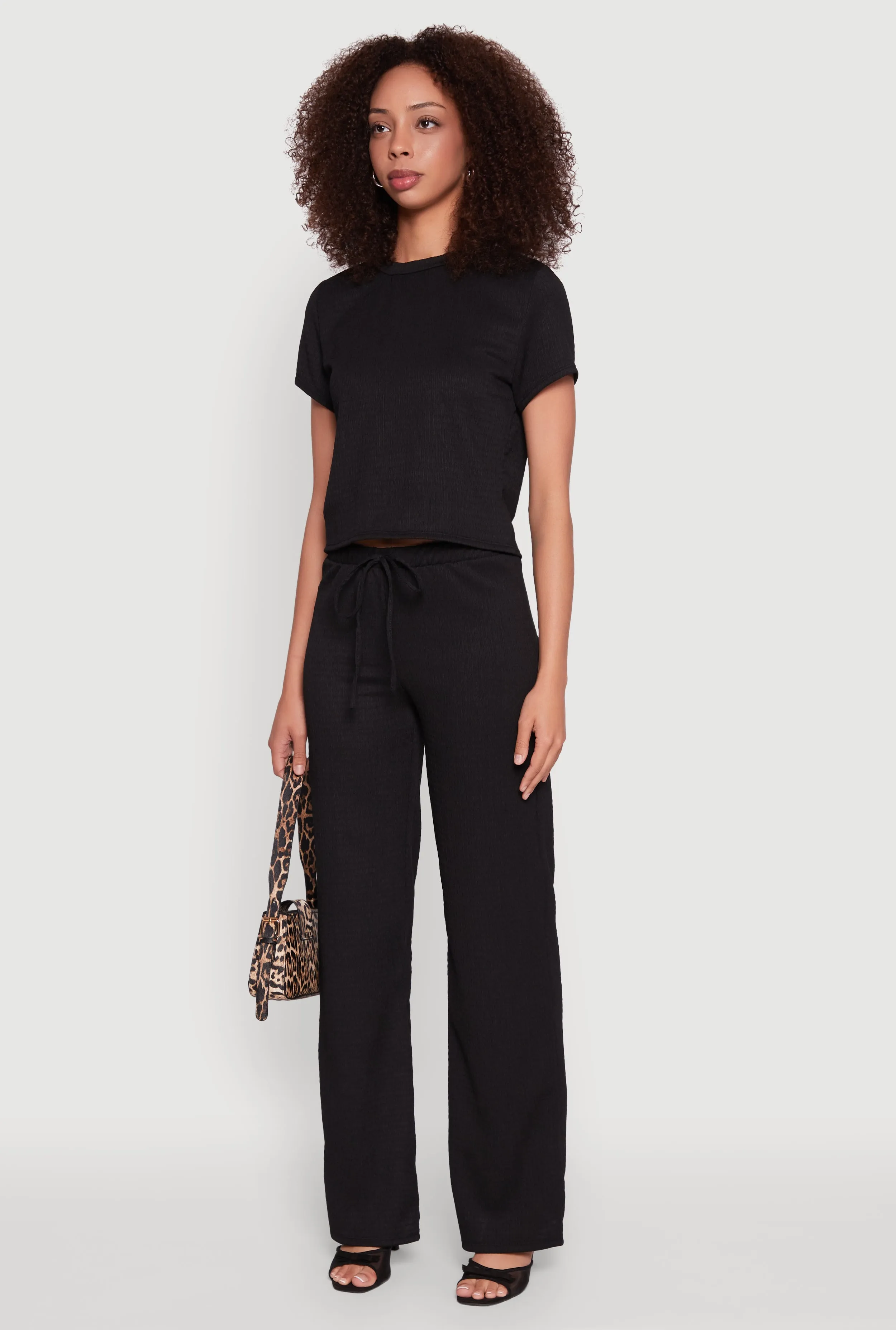 Trendy Textured Knit Cropped Crew Neck Top sold by Rainbow product image thumbnail 5