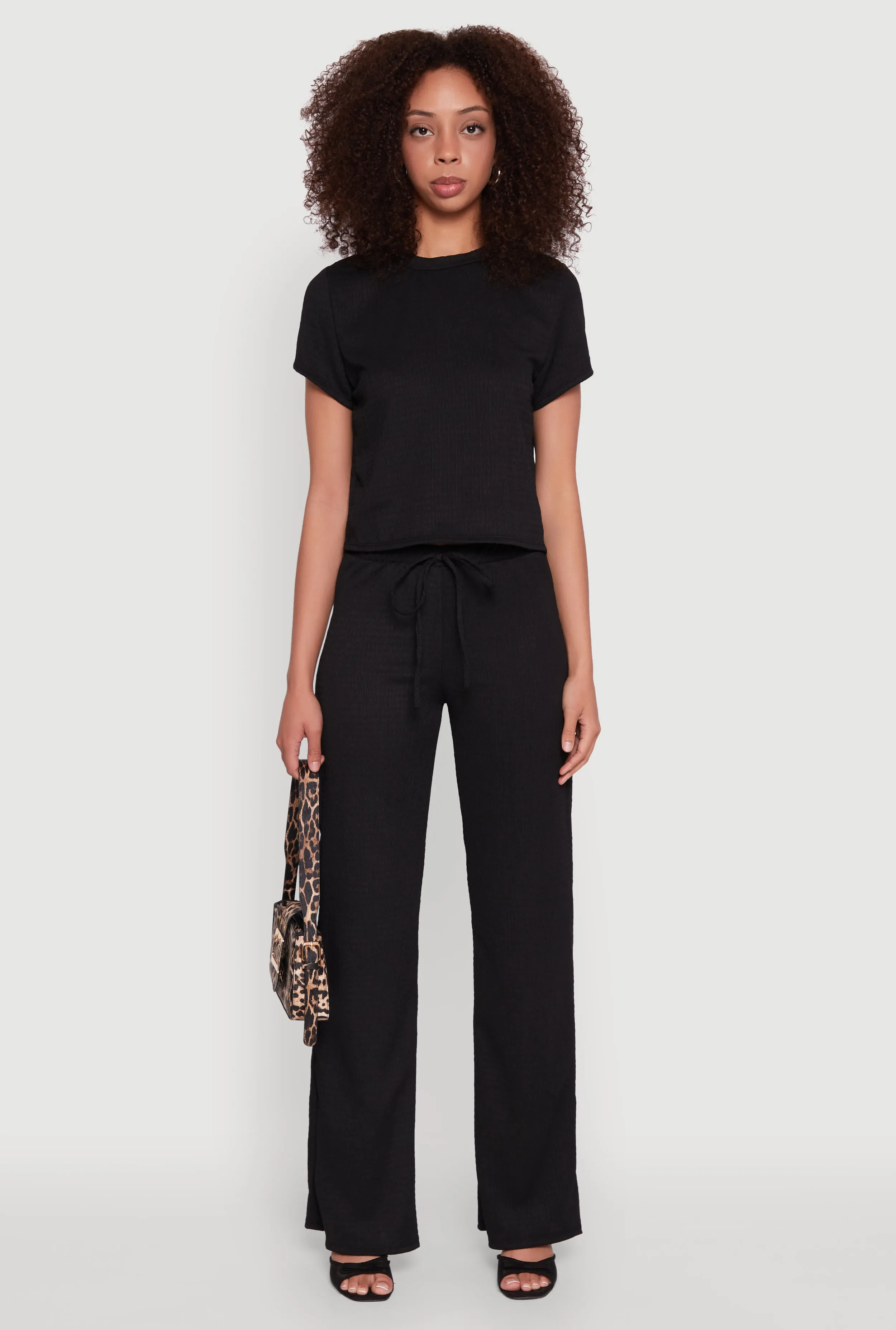 Trendy Textured Knit Cropped Crew Neck Top sold by Rainbow product image thumbnail 2