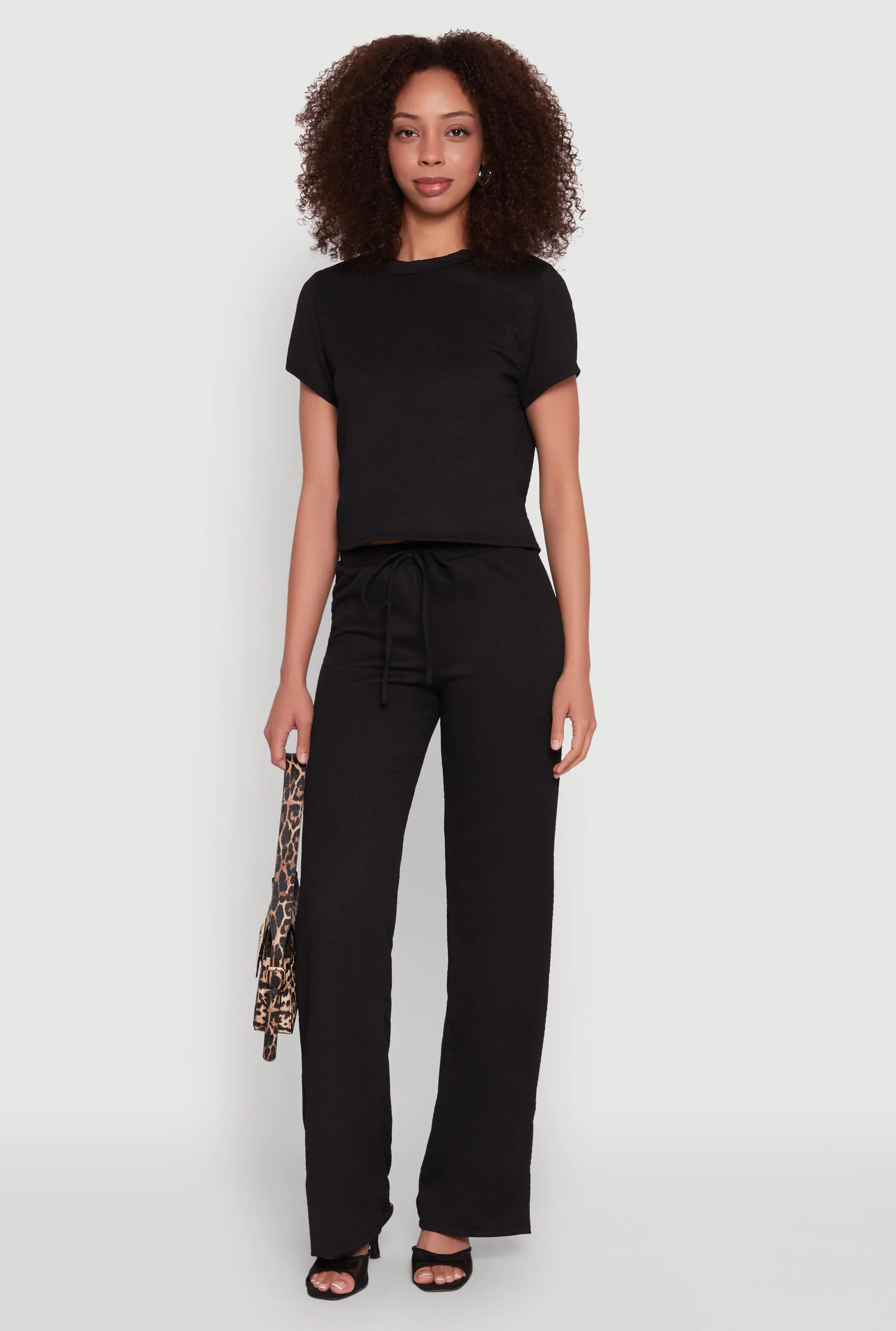 Trendy Textured Knit Cropped Crew Neck Top sold by Rainbow product image thumbnail 3