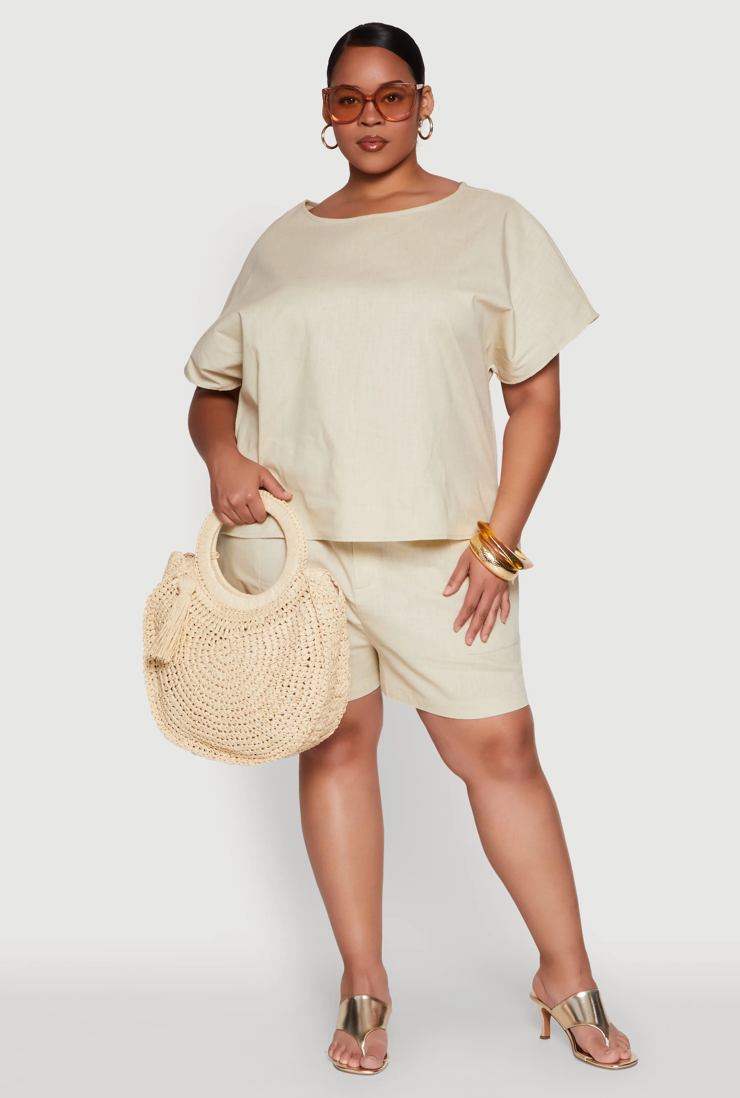 Plus Size Button Back Keyhole Short Sleeve Top sold by Rainbow product image thumbnail 2