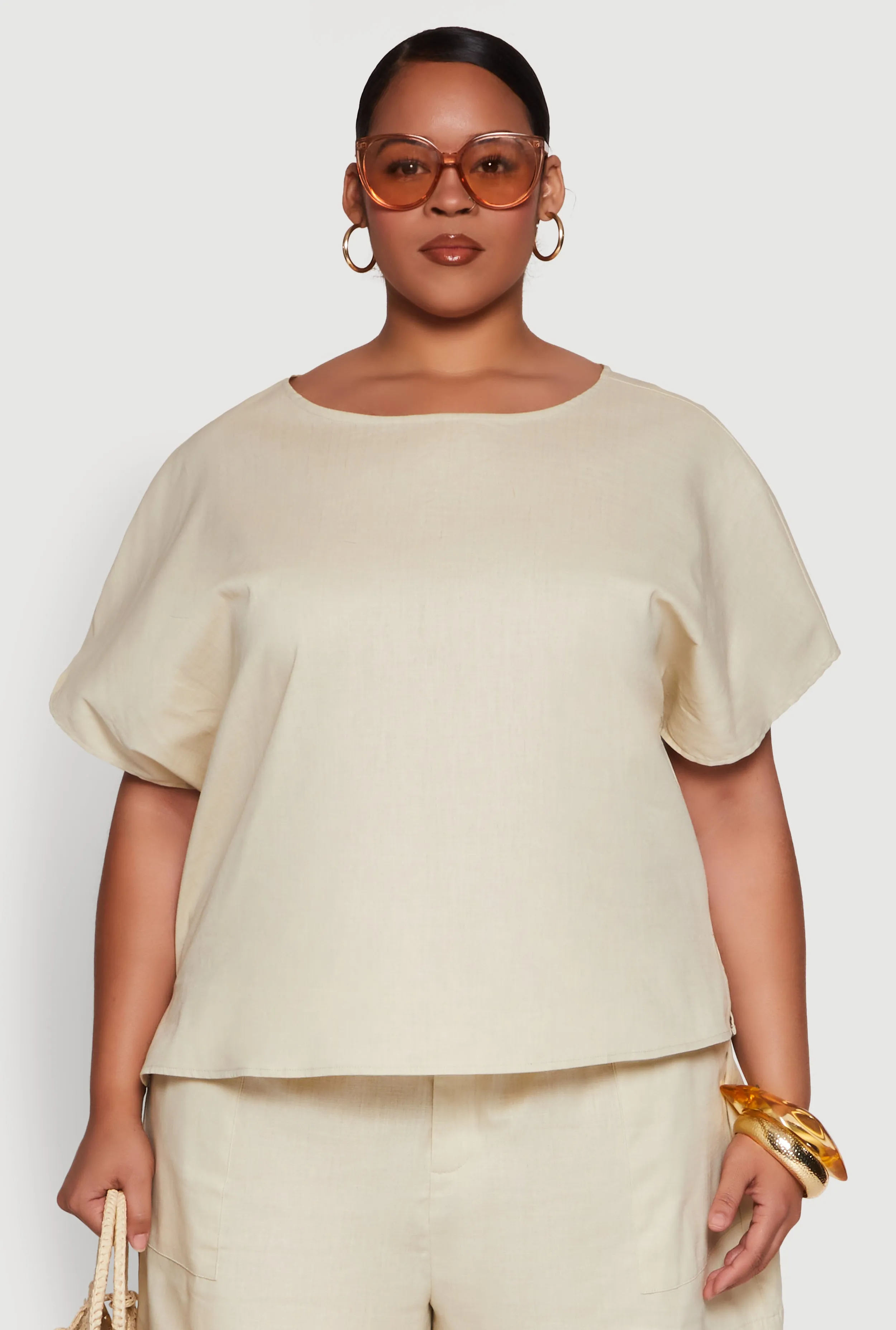 Plus Size Button Back Keyhole Short Sleeve Top sold by Rainbow
