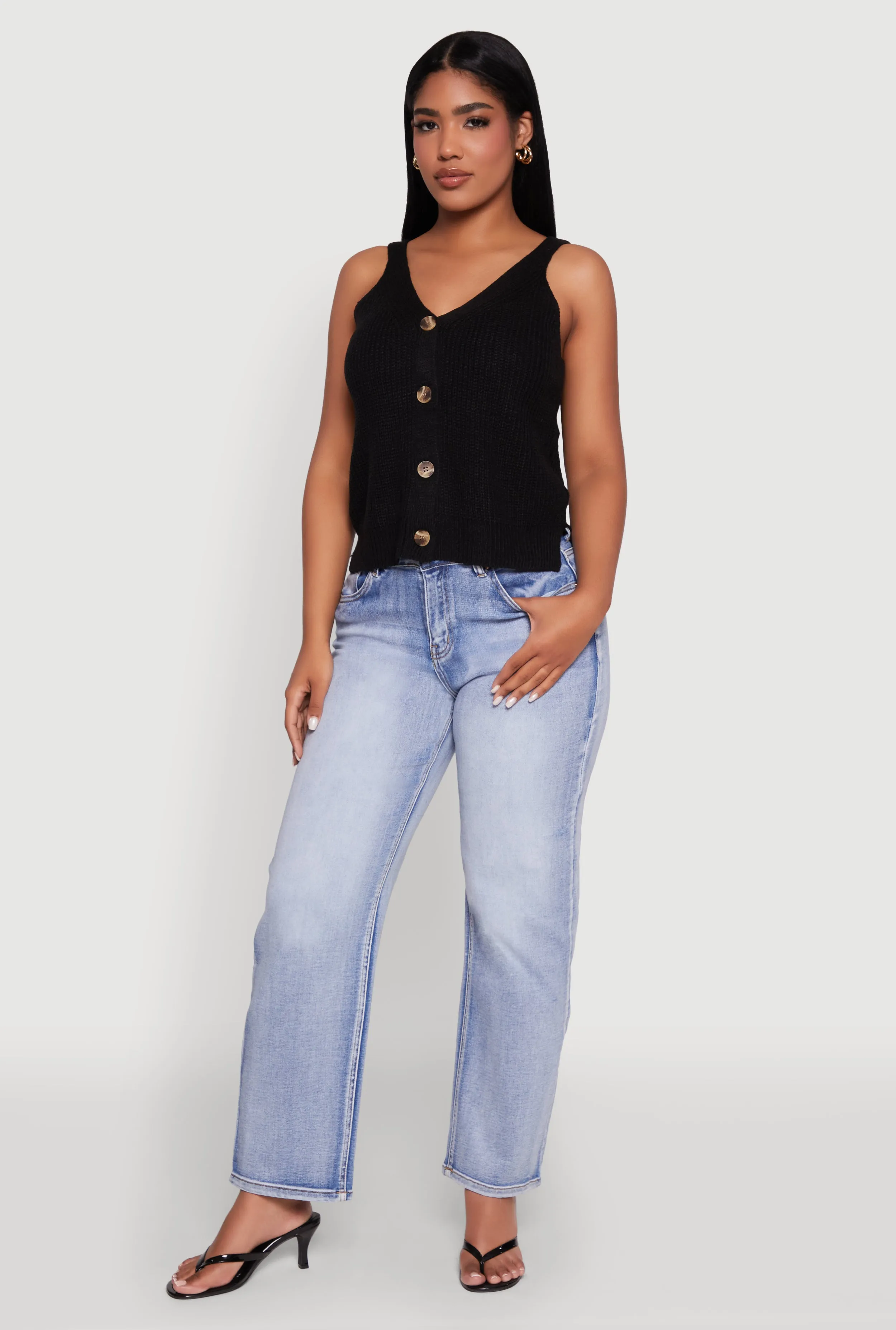 Chic Knit V Neck Button Front Sleeveless Sweater Vest sold by Rainbow product image thumbnail 3