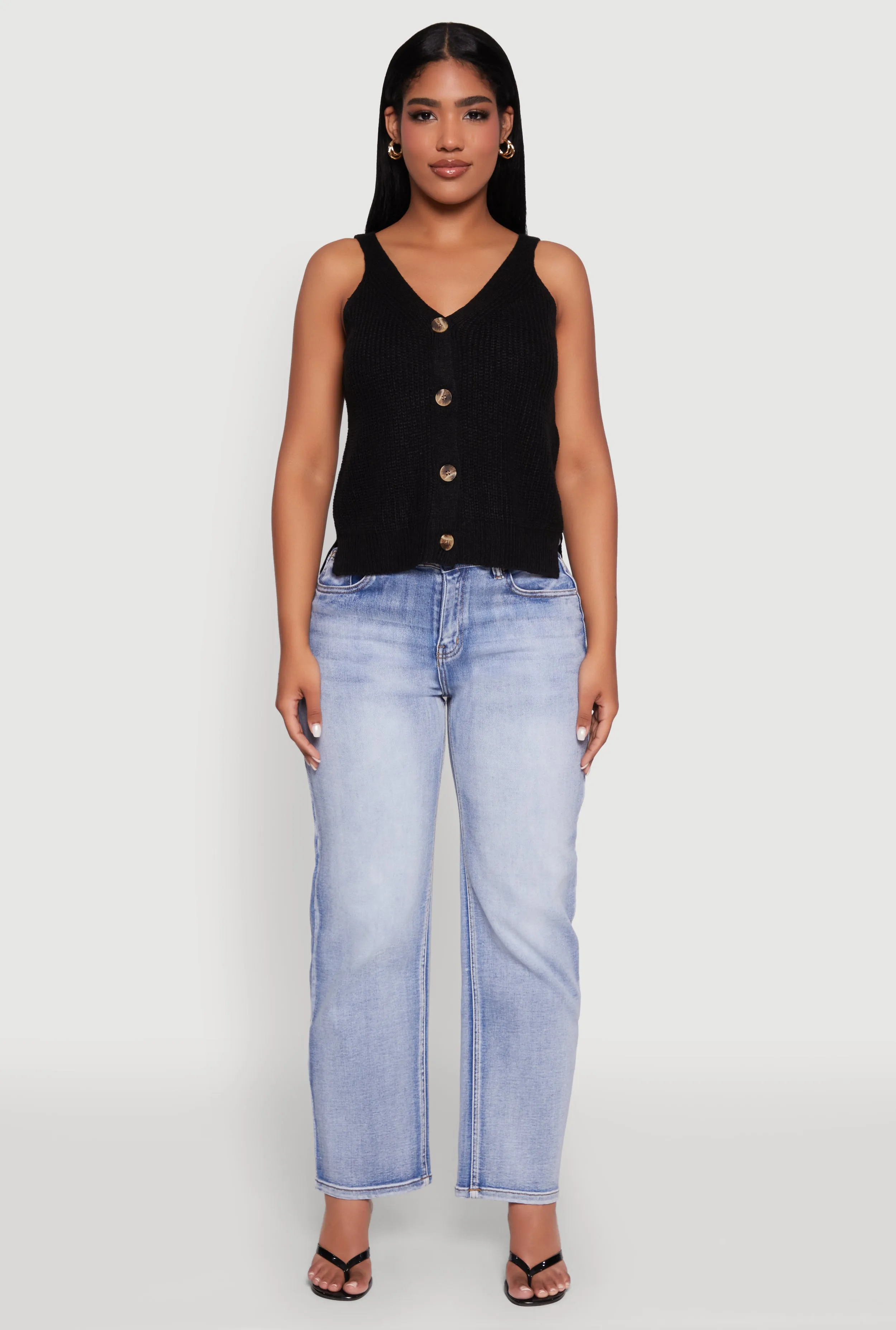 Chic Knit V Neck Button Front Sleeveless Sweater Vest sold by Rainbow