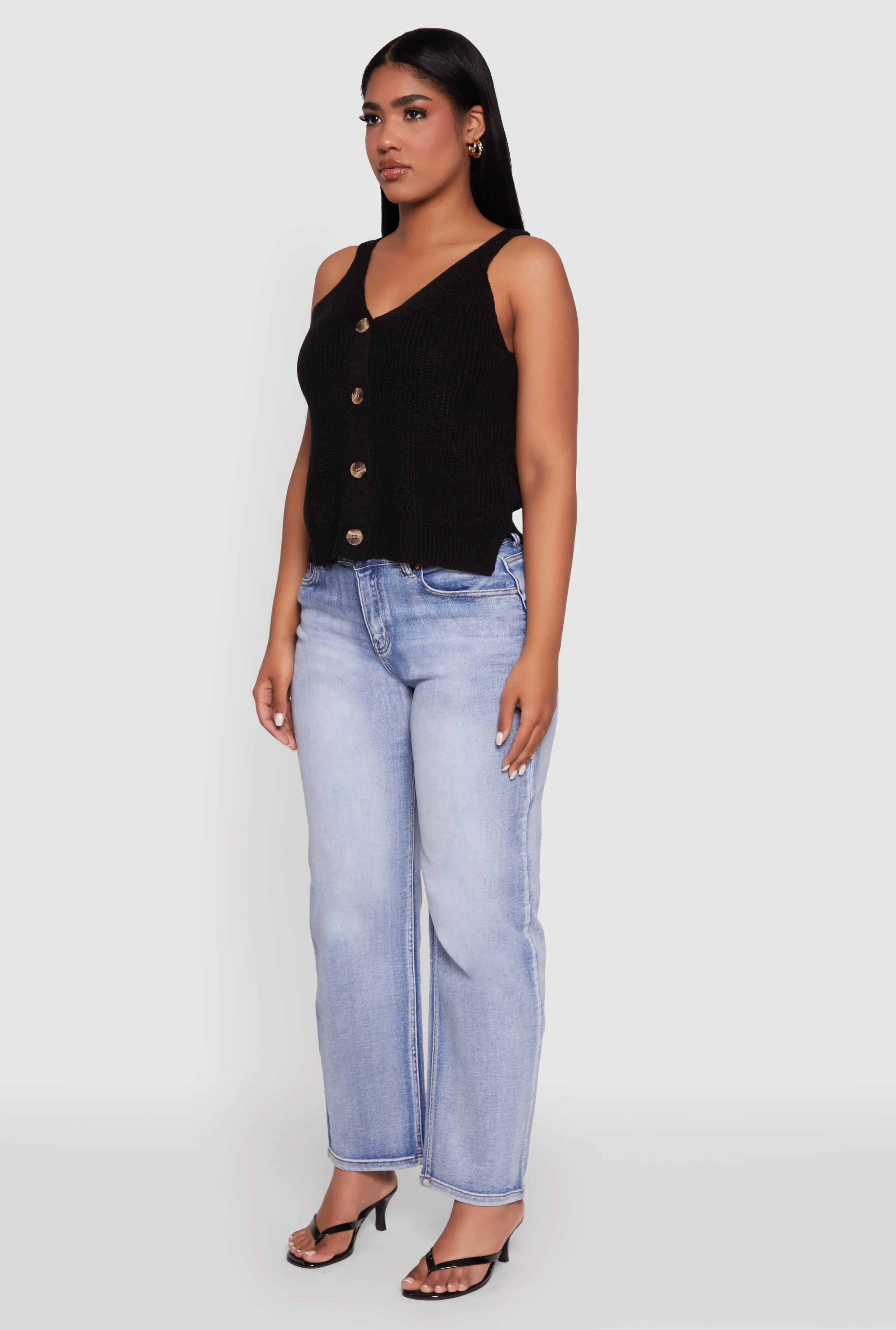 Chic Knit V Neck Button Front Sleeveless Sweater Vest sold by Rainbow product image thumbnail 5